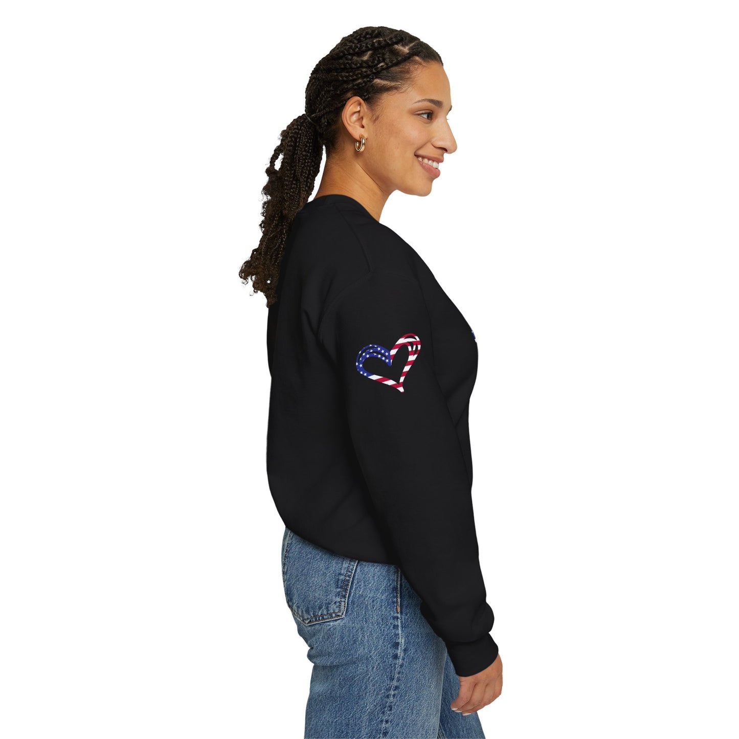 Princess Grace Patriotic Heart Sweatshirt Unisex Heavy Blend Crewneck with Candy Cane Design