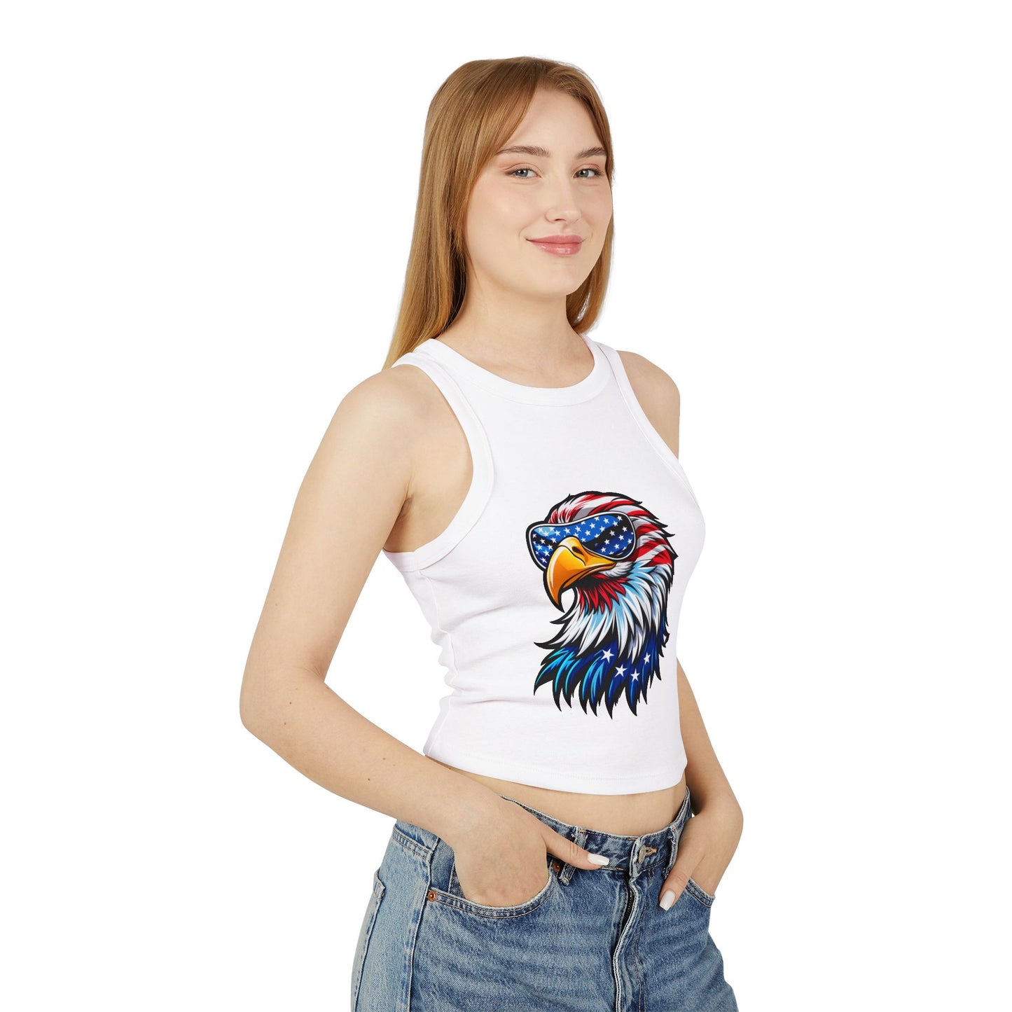 Princess Grace Patriotic Eagle Racer Tank Top USA Inspired Women's Activewear