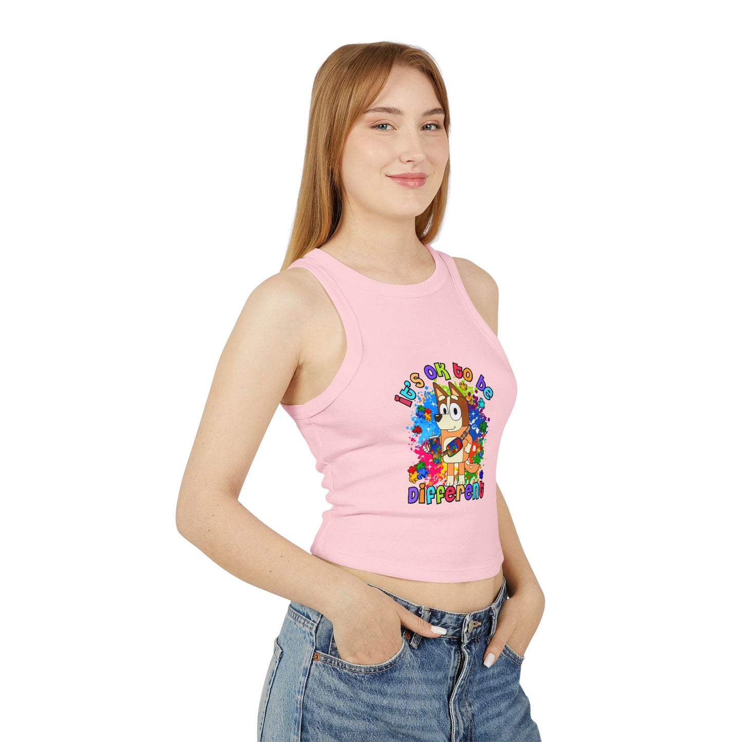 Princess Grace Colorful Bluey Racer Tank Top 'It's OK to Be Different'