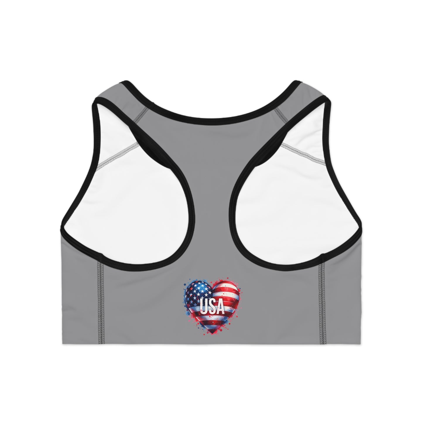 Princess Grace USA Heart Sports Bra Patriotic Activewear for Fitness Enthusiasts