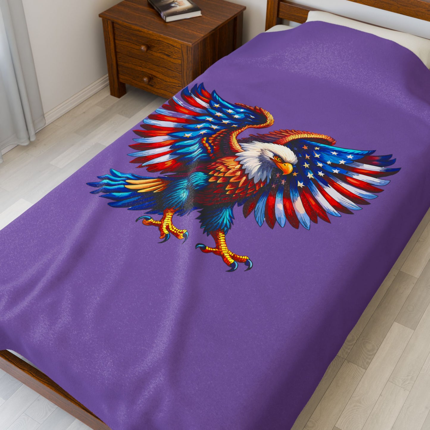 Princess Grace Patriotic Eagle Velveteen Plush Blanket Cozy Americana Home Decor