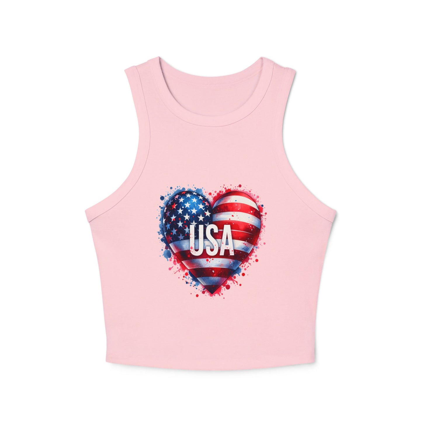 Princess Grace Patriotic Women’s Micro Rib Racer Tank Top USA Heart Design
