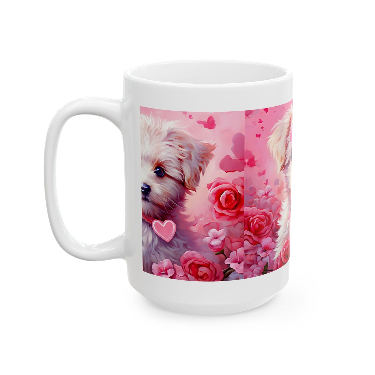 Princess Grace Cute Puppy Love Ceramic Mug Pink Floral Design