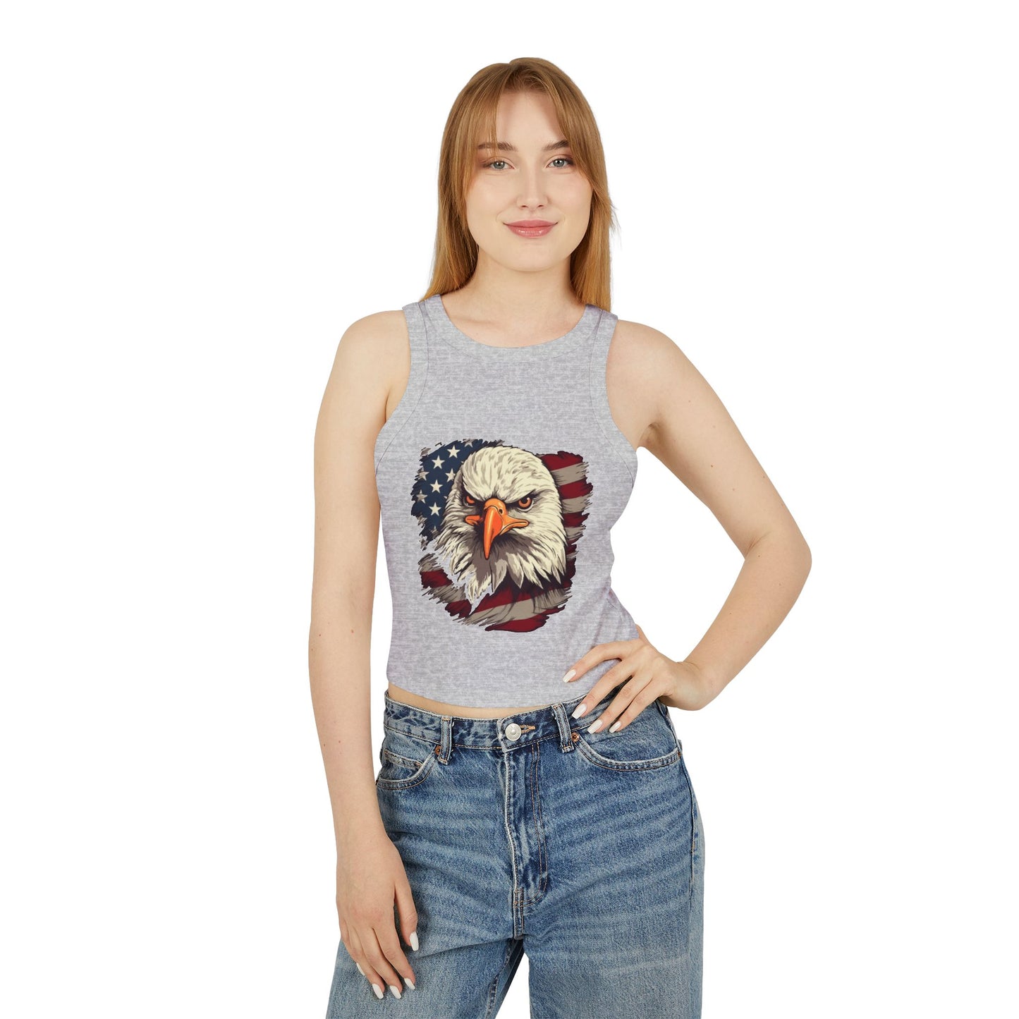 Princess Grace Patriotic Women's Micro Rib Racer Tank Top USA Eagle Design