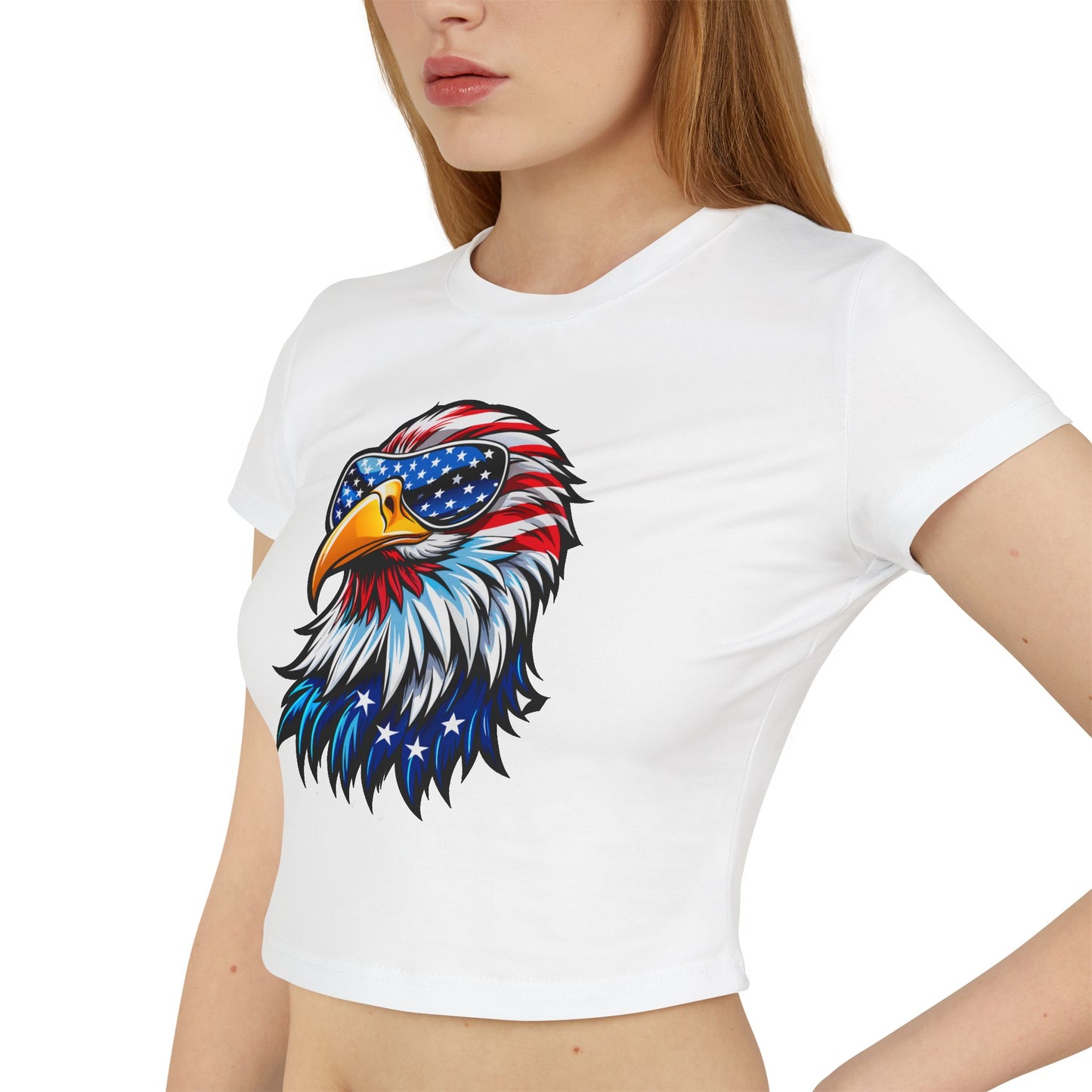 Princess Grace Patriotic Eagle Women's Baby Tee USA Flag Design