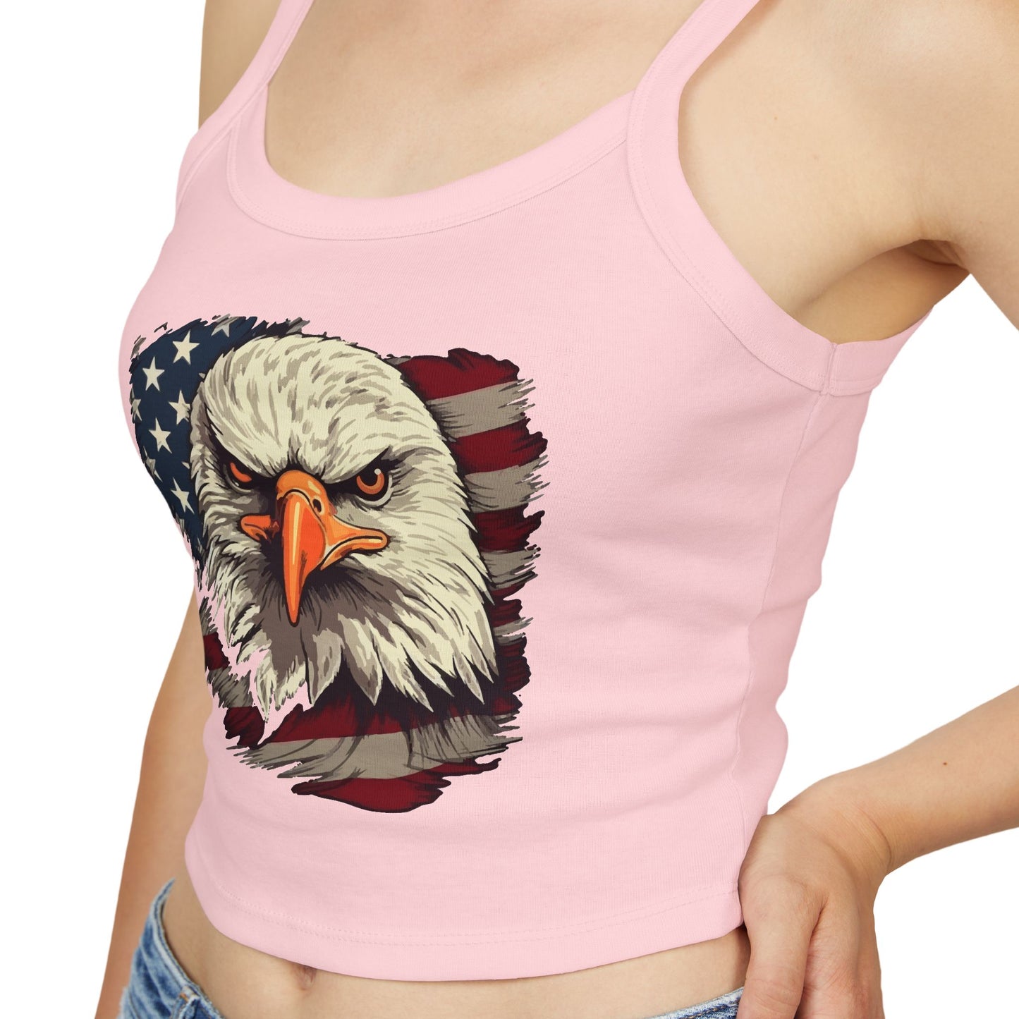 Princess Grace Patriotic Women's Spaghetti Strap Tank Top Eagle & USA Flag Design