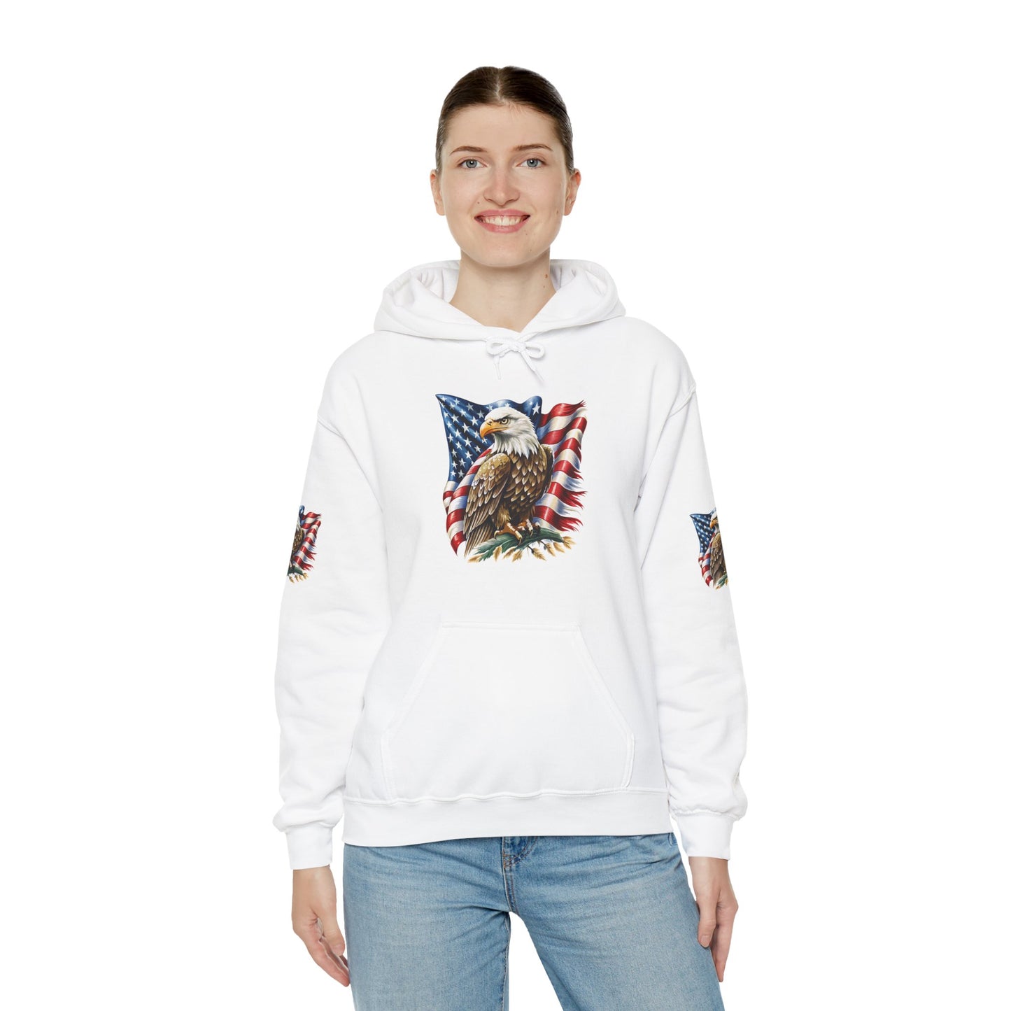 Princess Grace Patriotic Eagle Hooded Sweatshirt Unisex Heavy Blend Perfect for Memorial Day & Independence Day