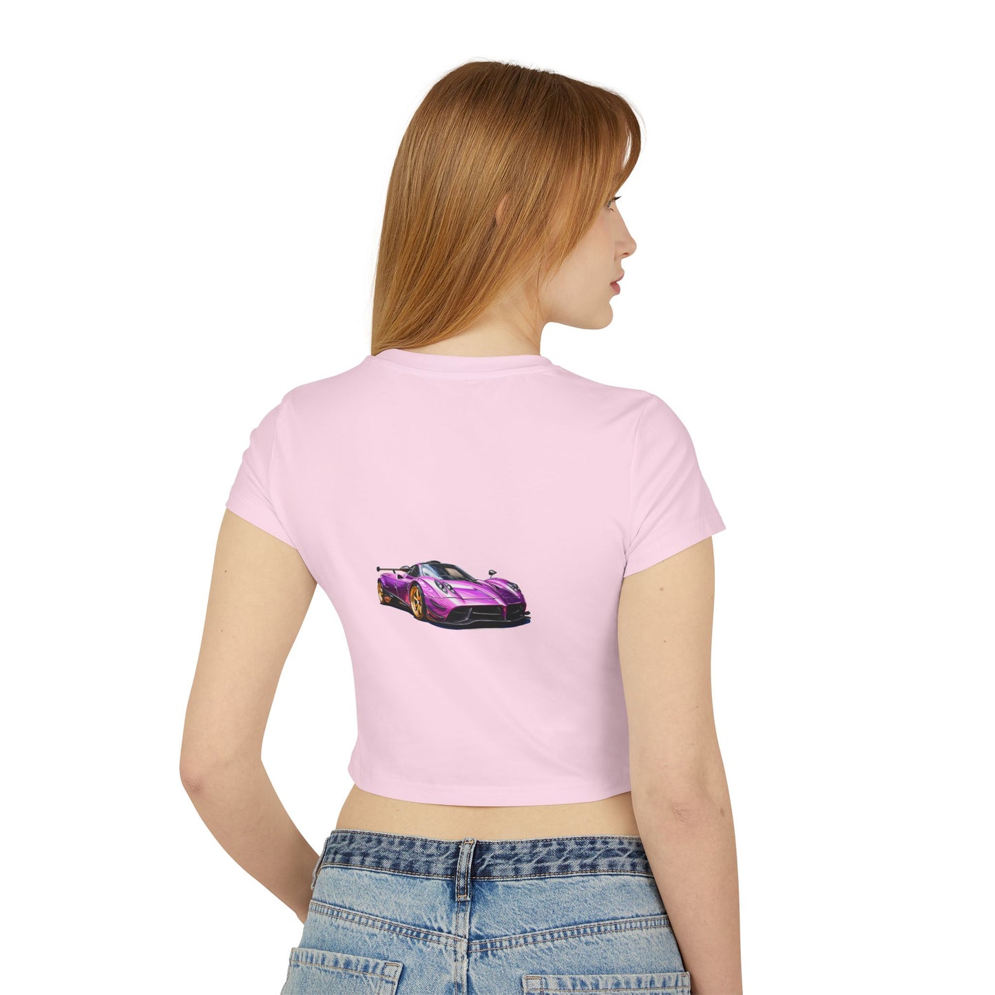 Princess Grace Women's Hot Wheels Baby Tee Cute Pink Race Car Graphic T-Shirt