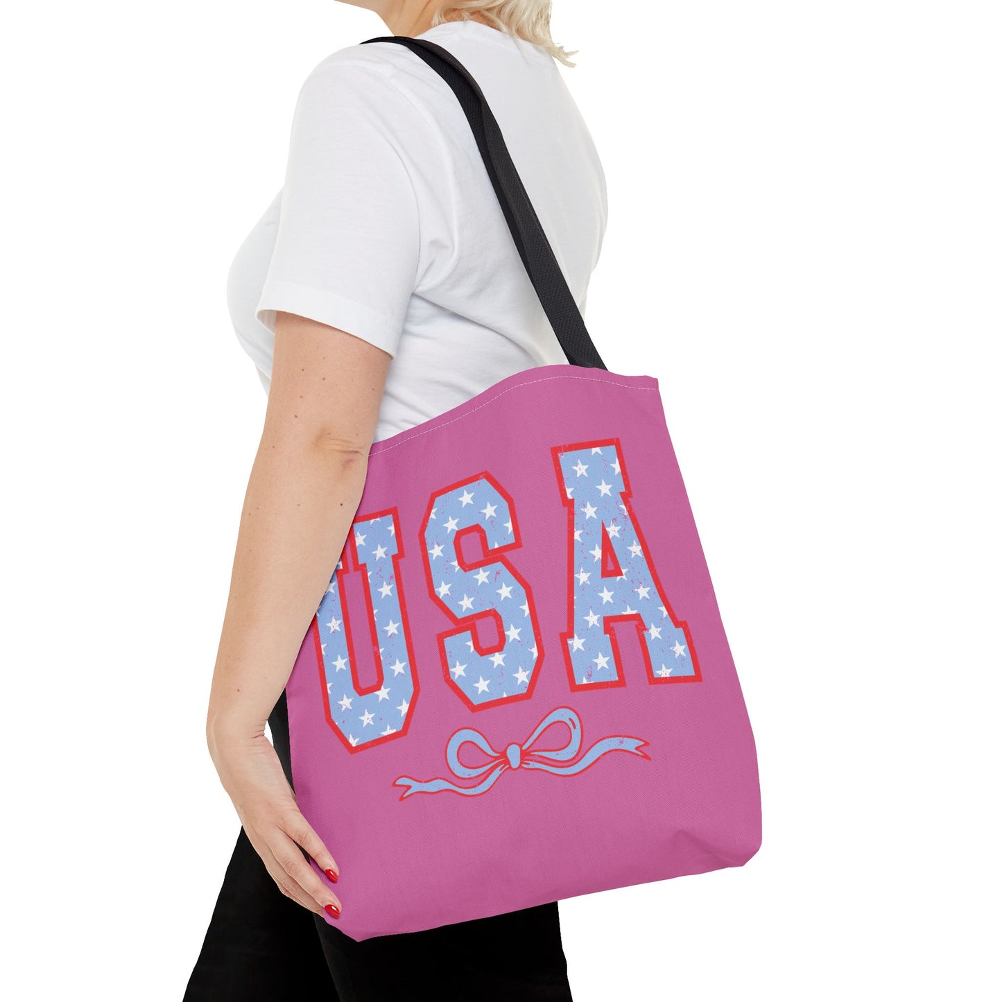 Princess Grace Patriotic USA Tote Bag Fun Stars and Bow Design for Holidays