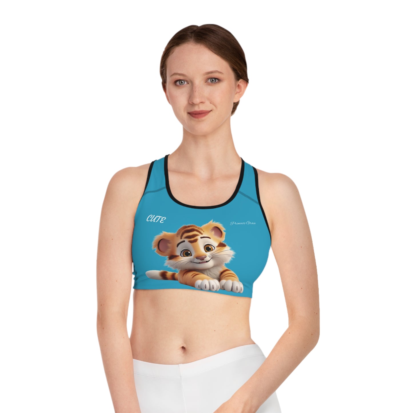 Princess Grace Cute Tiger Graphic Sports Bra for Active Lifestyle