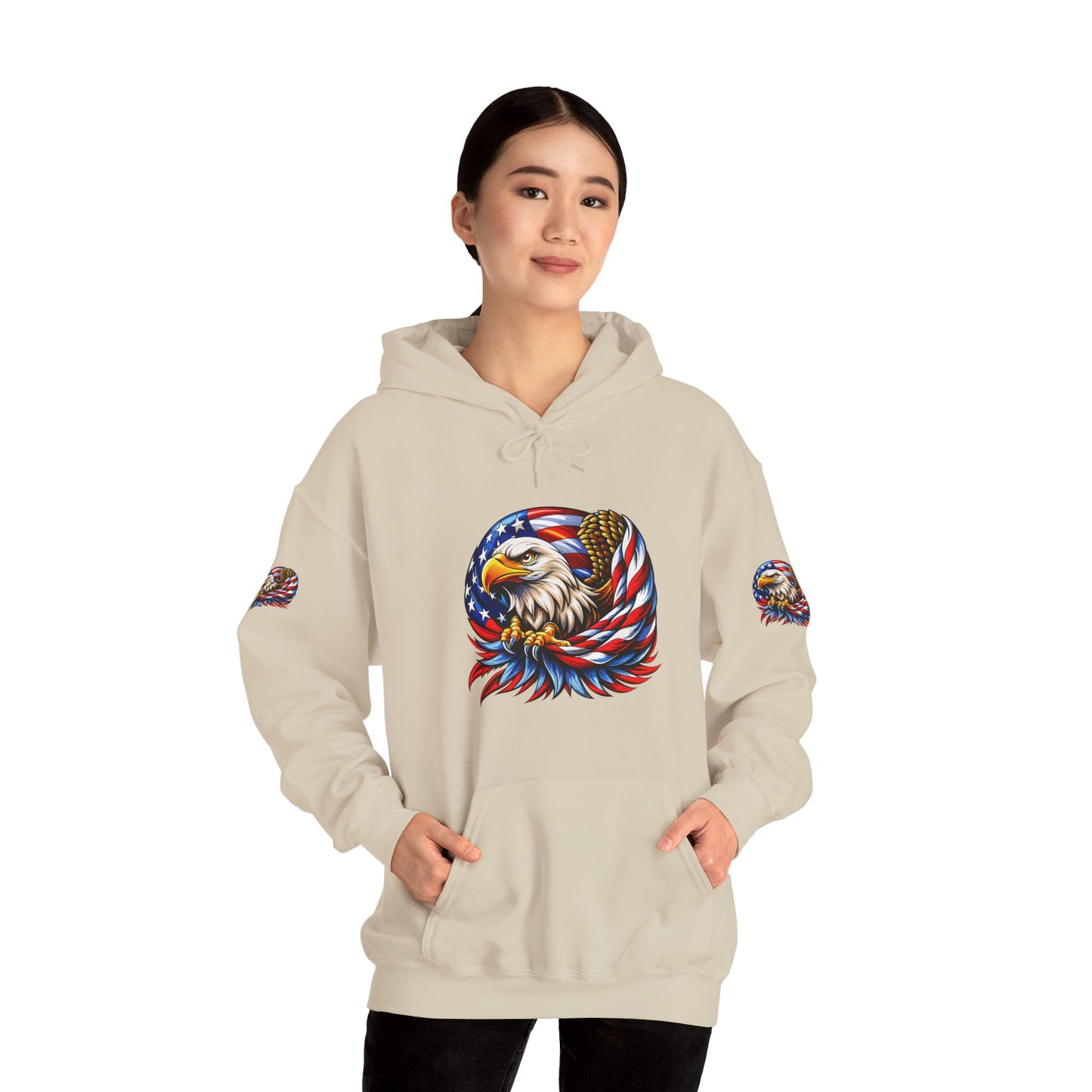 Princess Grace Patriotic Eagle Hoodie Unisex Heavy Blend Sweatshirt with American Flag Design