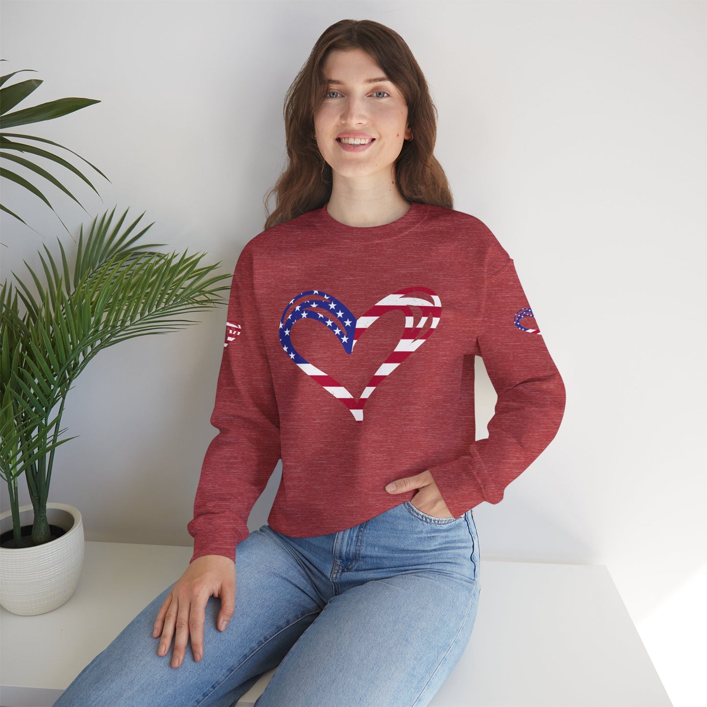 Princess Grace Patriotic Heart Sweatshirt Unisex Heavy Blend Crewneck with Candy Cane Design