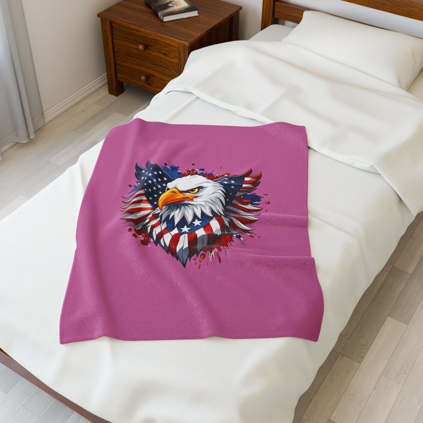Princess Grace Patriotic Eagle Velveteen Plush Blanket Cozy Americana Decor