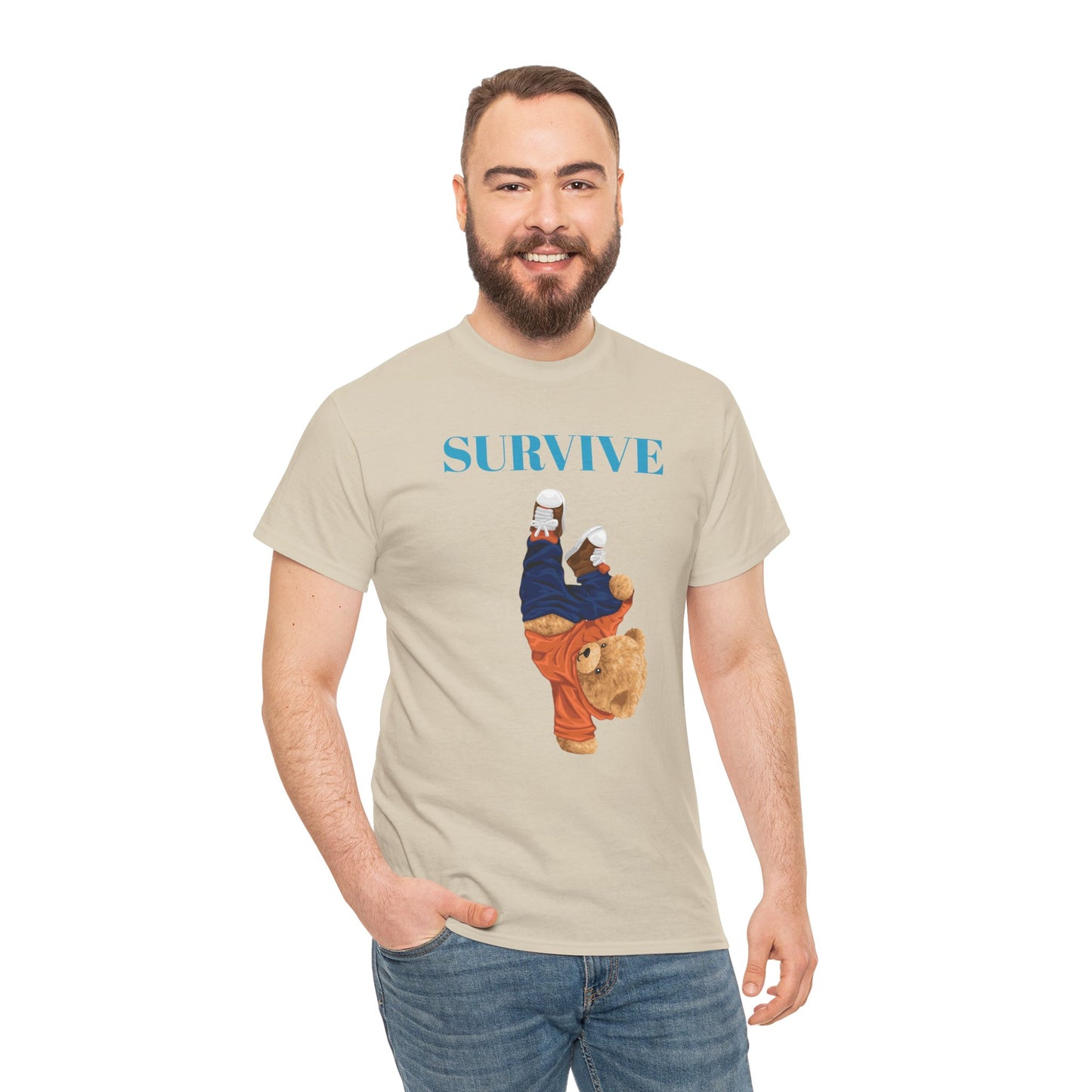 Princess Grace Survive Bear Graphic Unisex Heavy Cotton Tee Casual Streetwear Tee for Everyday Adventures
