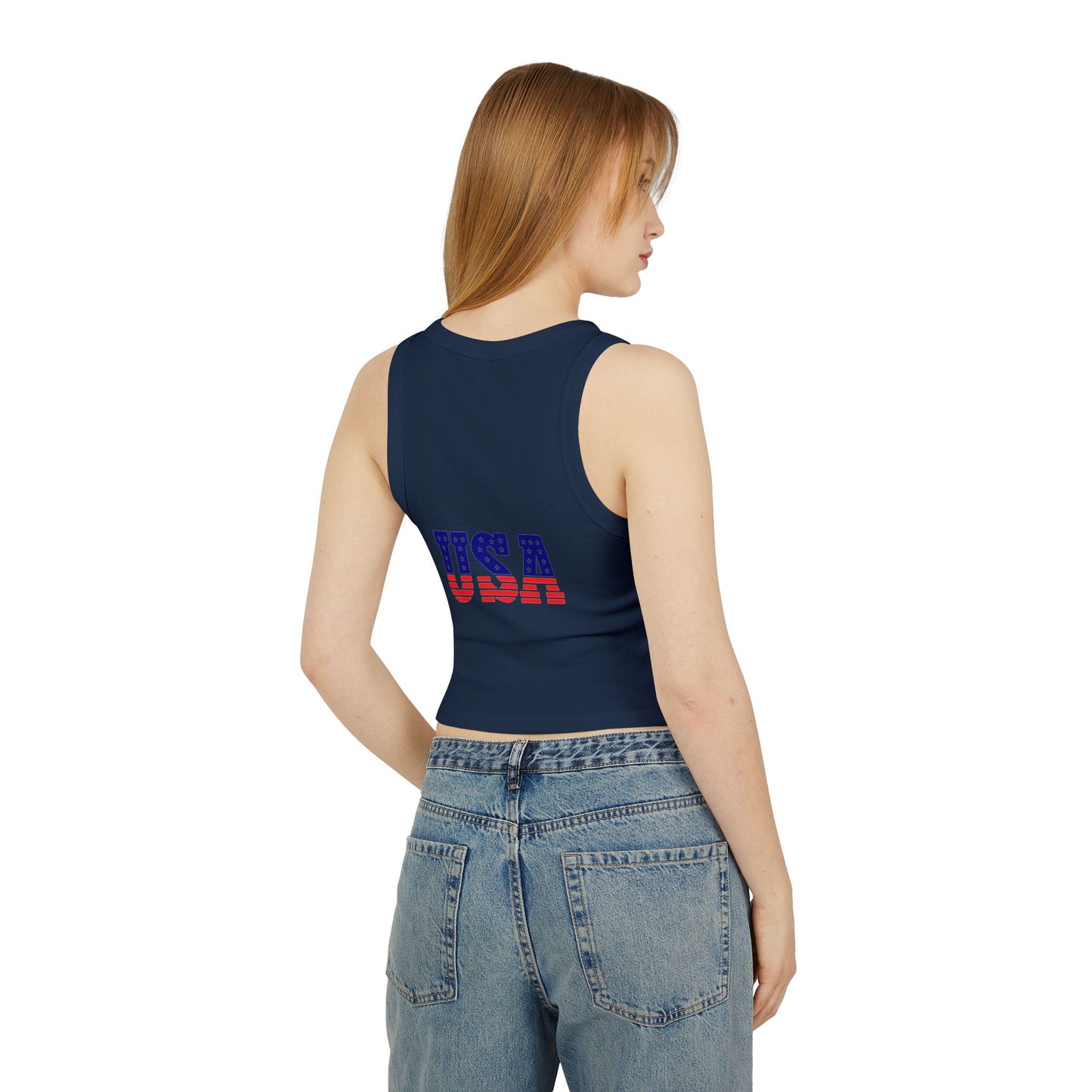Princess Grace Patriotic Women's Micro Rib Racer Tank Top with Eagle & USA Design