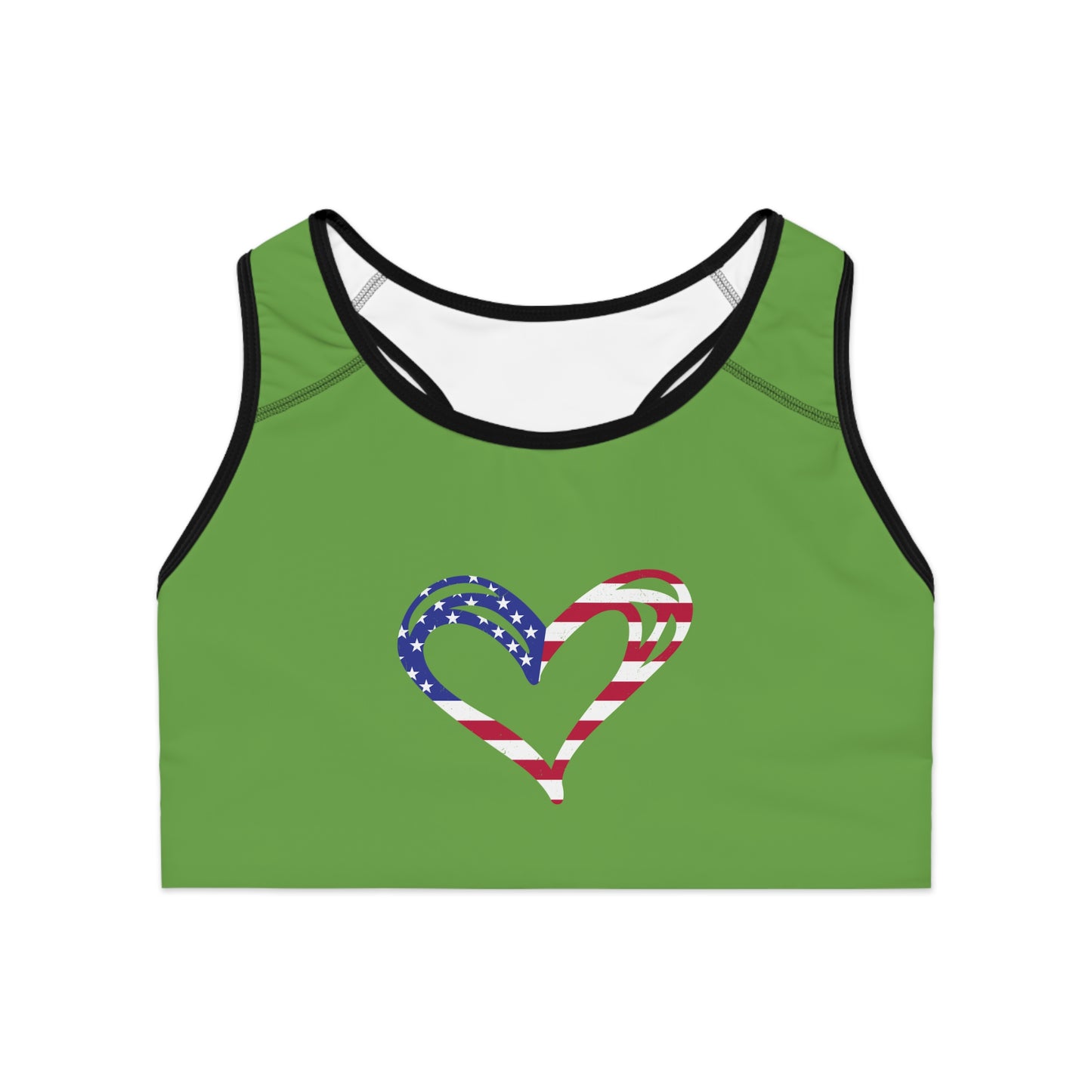 Princess Grace Patriotic Heart Sports Bra USA Flag Design for Activewear