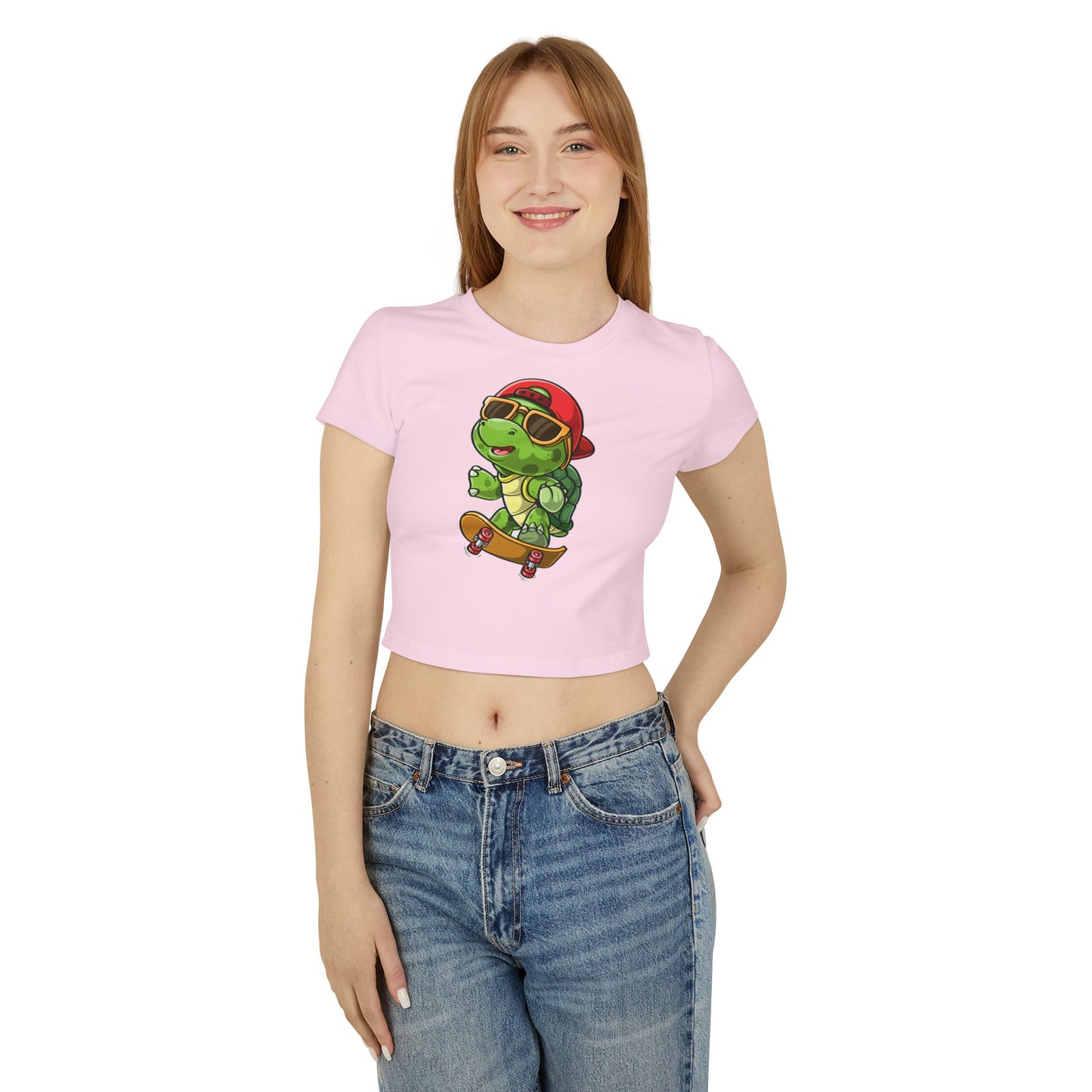 Princess Grace Cute Skateboarding Turtle Women's Baby Tee