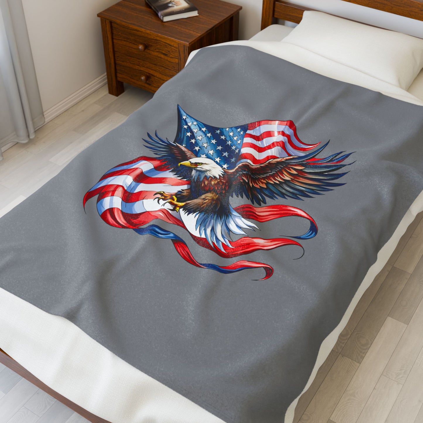 Princess Grace Patriotic Eagle Velveteen Plush Blanket Cozy Flag Design for Independence Day & Celebrations