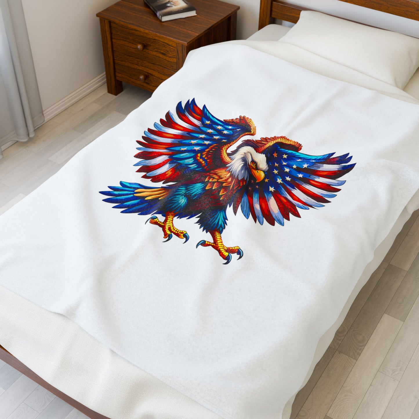 Princess Grace Patriotic Eagle Velveteen Plush Blanket Cozy Americana Home Decor