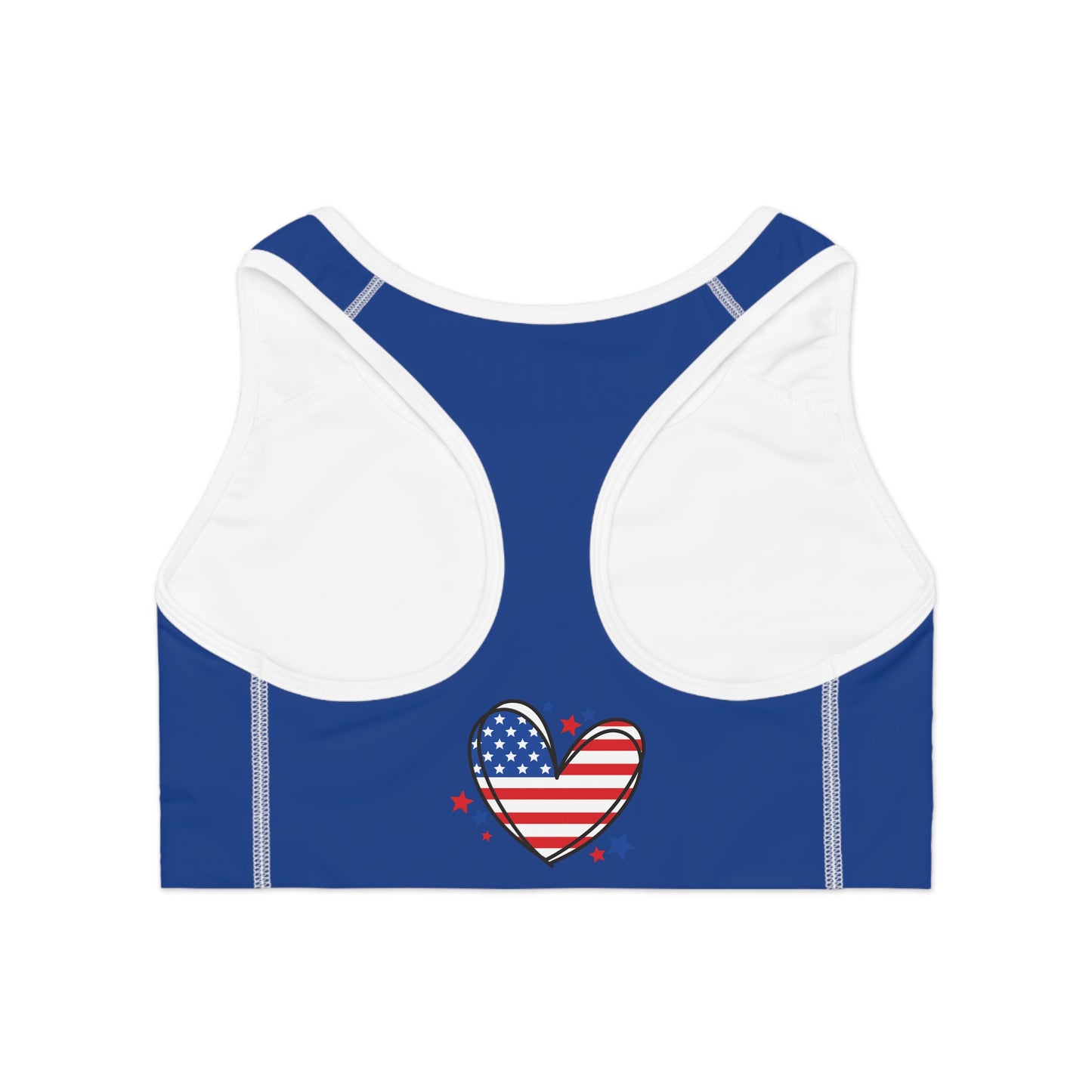 Princess Grace Patriotic Heart Sports Bra USA Flag Design for Activewear