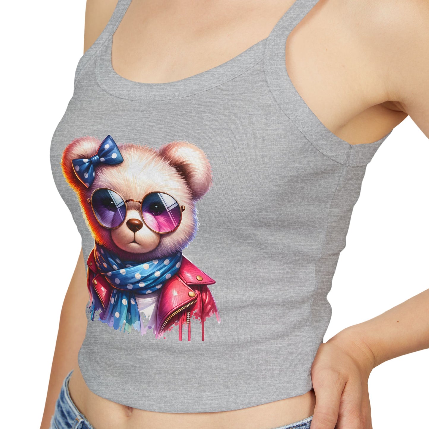 Princess Grace Cute Bear Graphic Spaghetti Strap Tank Top for Women