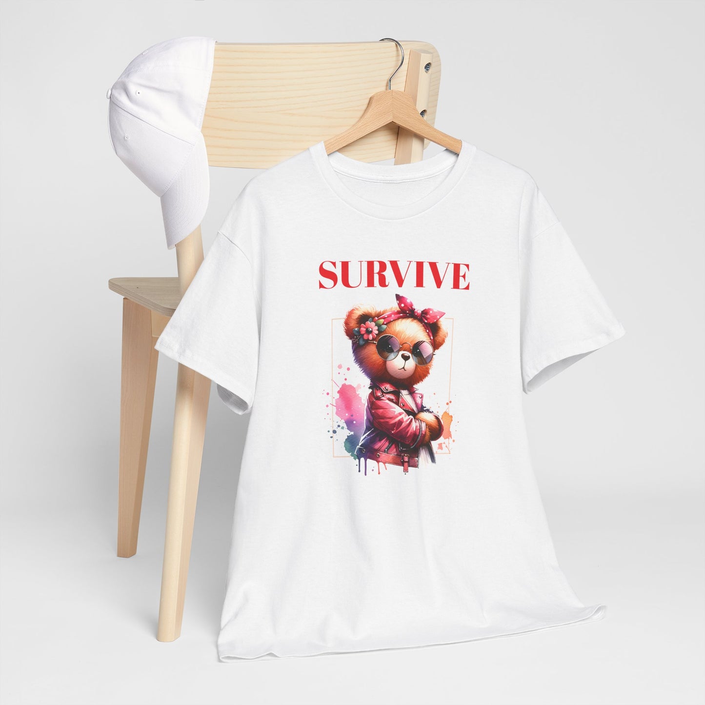 Princess Grace Survive Bear Unisex Heavy Cotton Tee Trendy Graphic T-Shirt for Casual Style