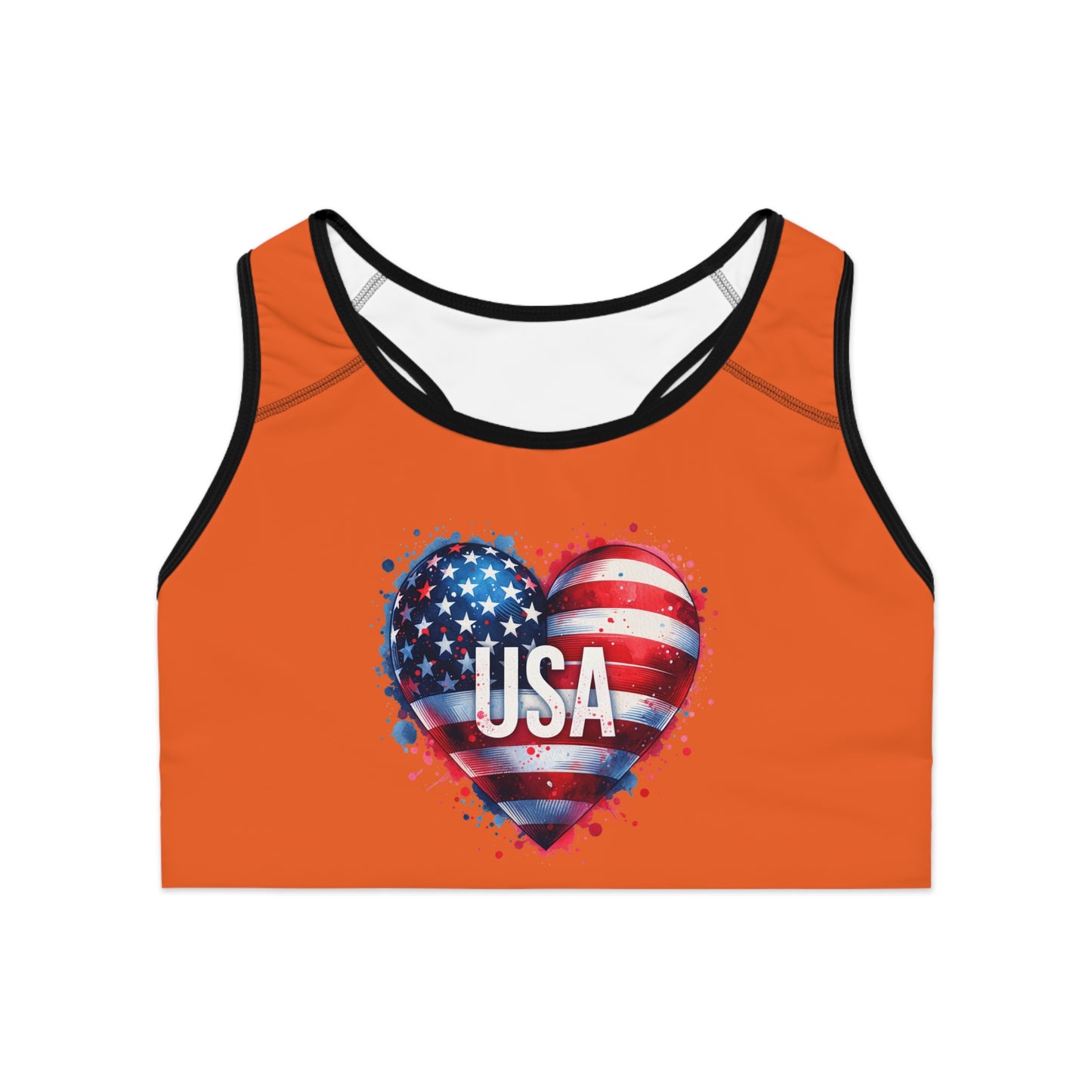 Princess Grace USA Heart Patriotic Sports Bra Perfect for Independence Day & Active Wear Lovers