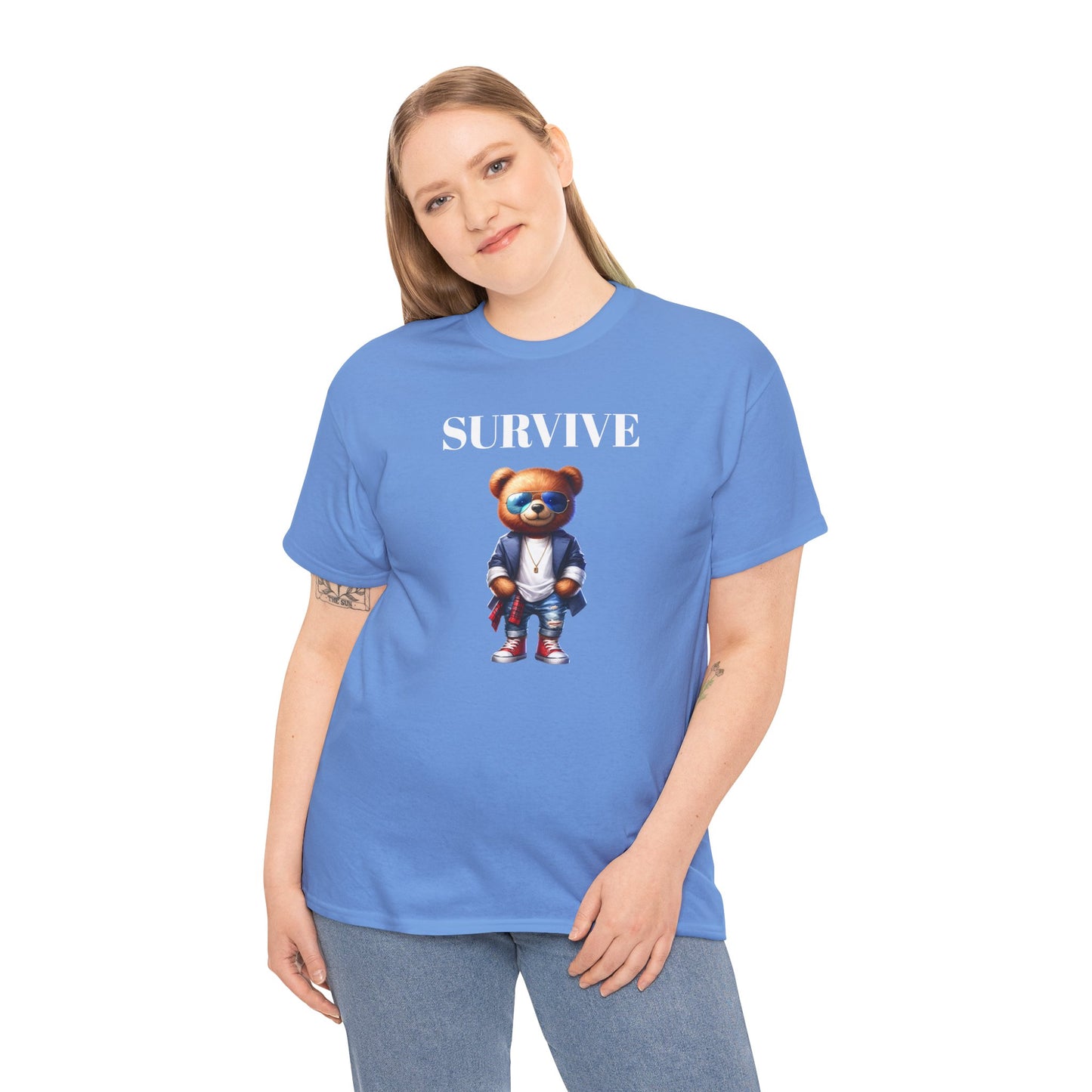Princess Grace Survive Bear Unisex Heavy Cotton Tee Playful Graphic Tee for Trendy Style