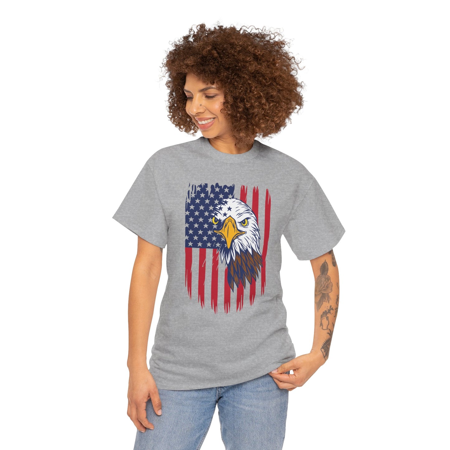 Princess Grace Eagle & American Flag Unisex Heavy Cotton Tee Patriotic Apparel for All Occasions