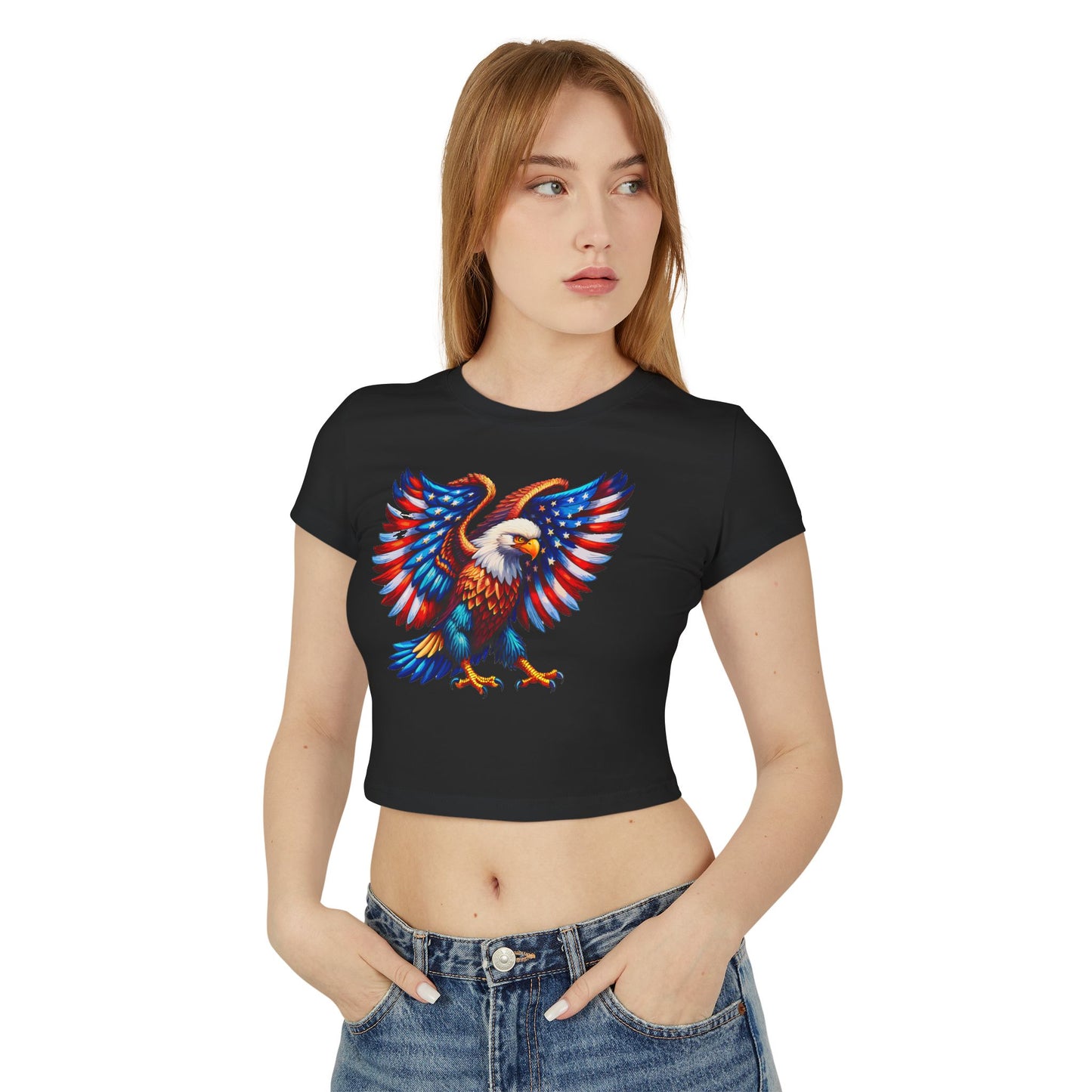 Princess Grace Patriotic Eagle Women's Baby Tee USA Flag Design