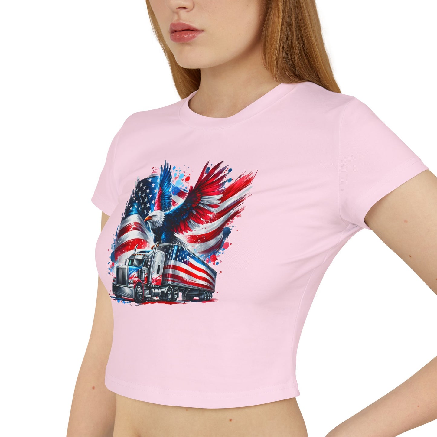 Princess Grace Patriotic Women's Baby Tee American Eagle & Truck Design