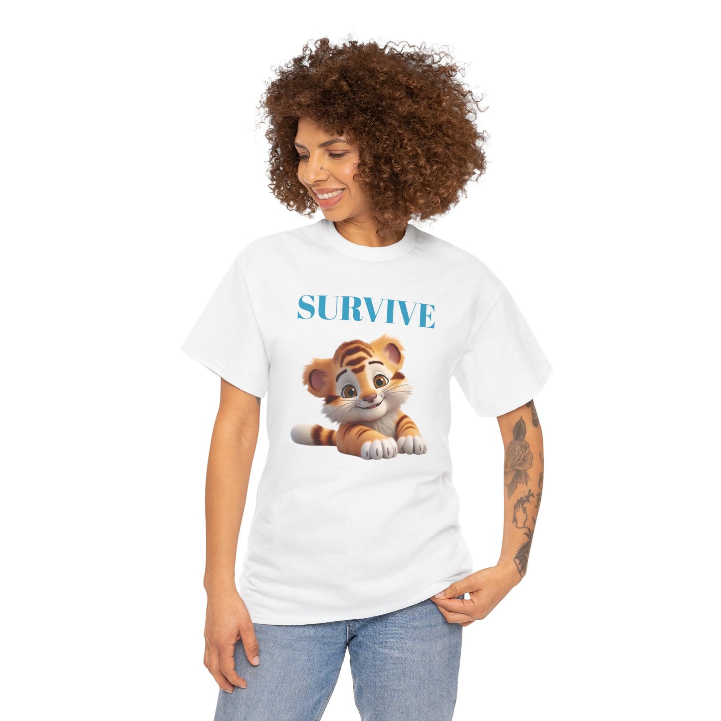 Princess Grace Survive Tiger Unisex Heavy Cotton Tee Cute Animal Graphic