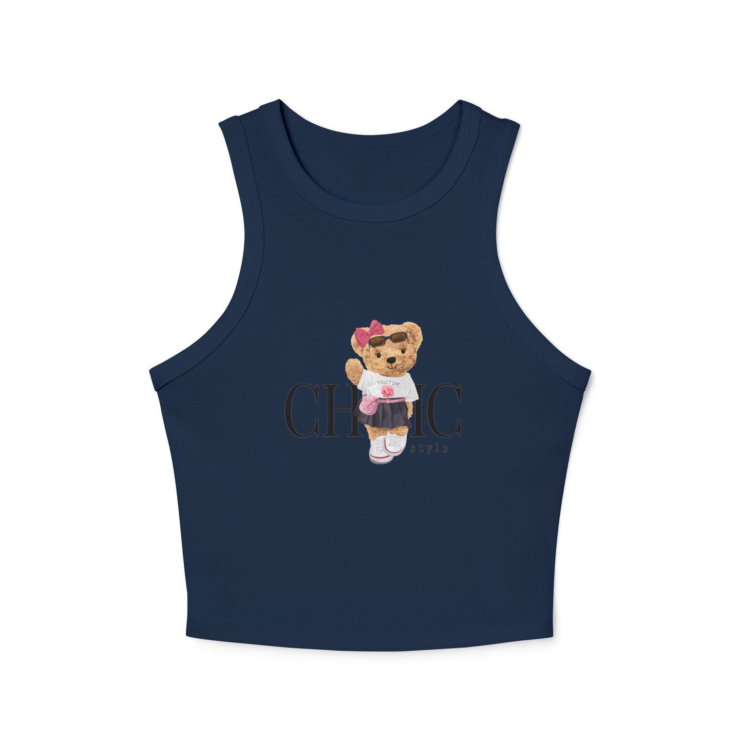 Princess Grace Chic Bear Print Women's Micro Rib Racer Tank Top Cute Casual Fashion