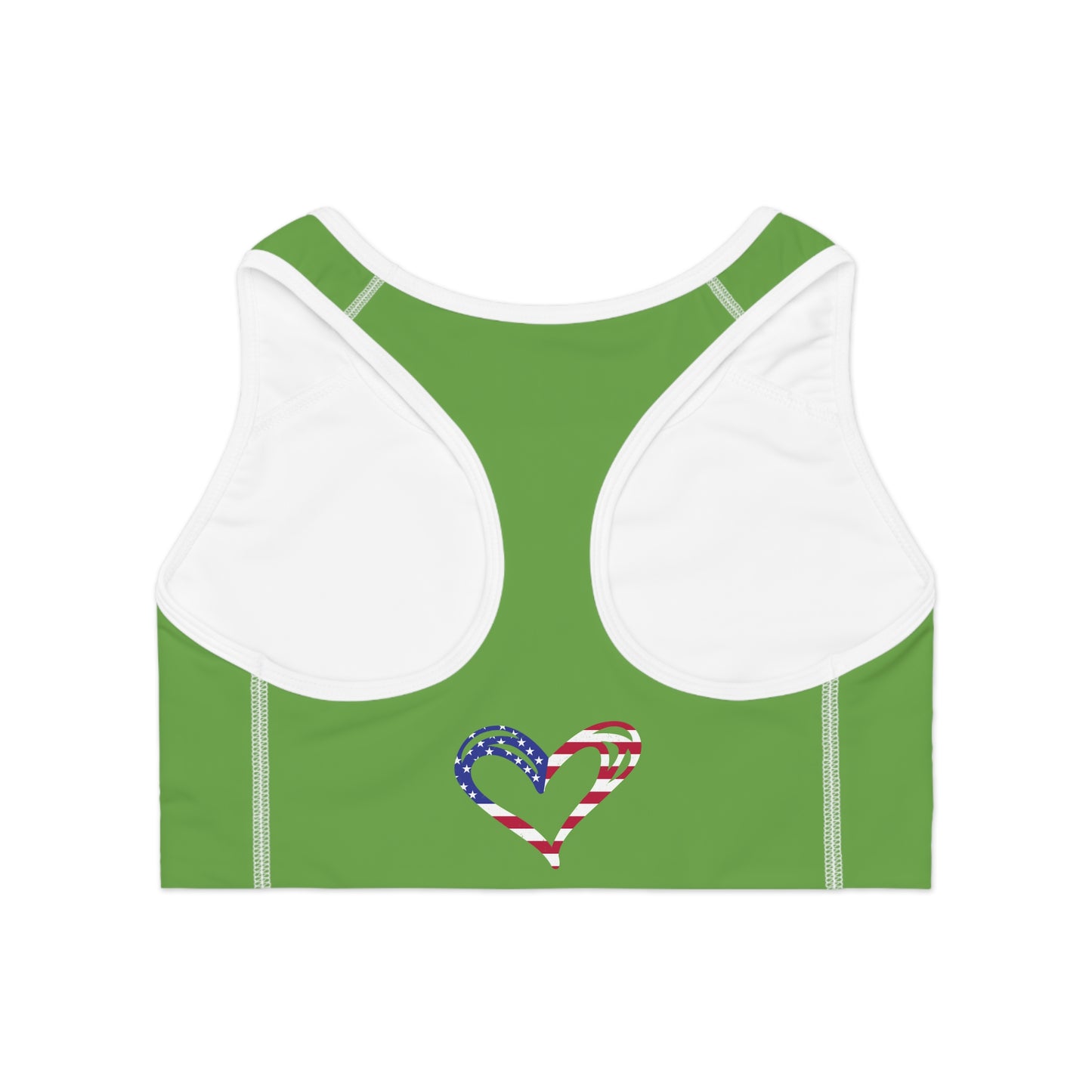 Princess Grace Patriotic Heart Sports Bra USA Flag Design for Activewear