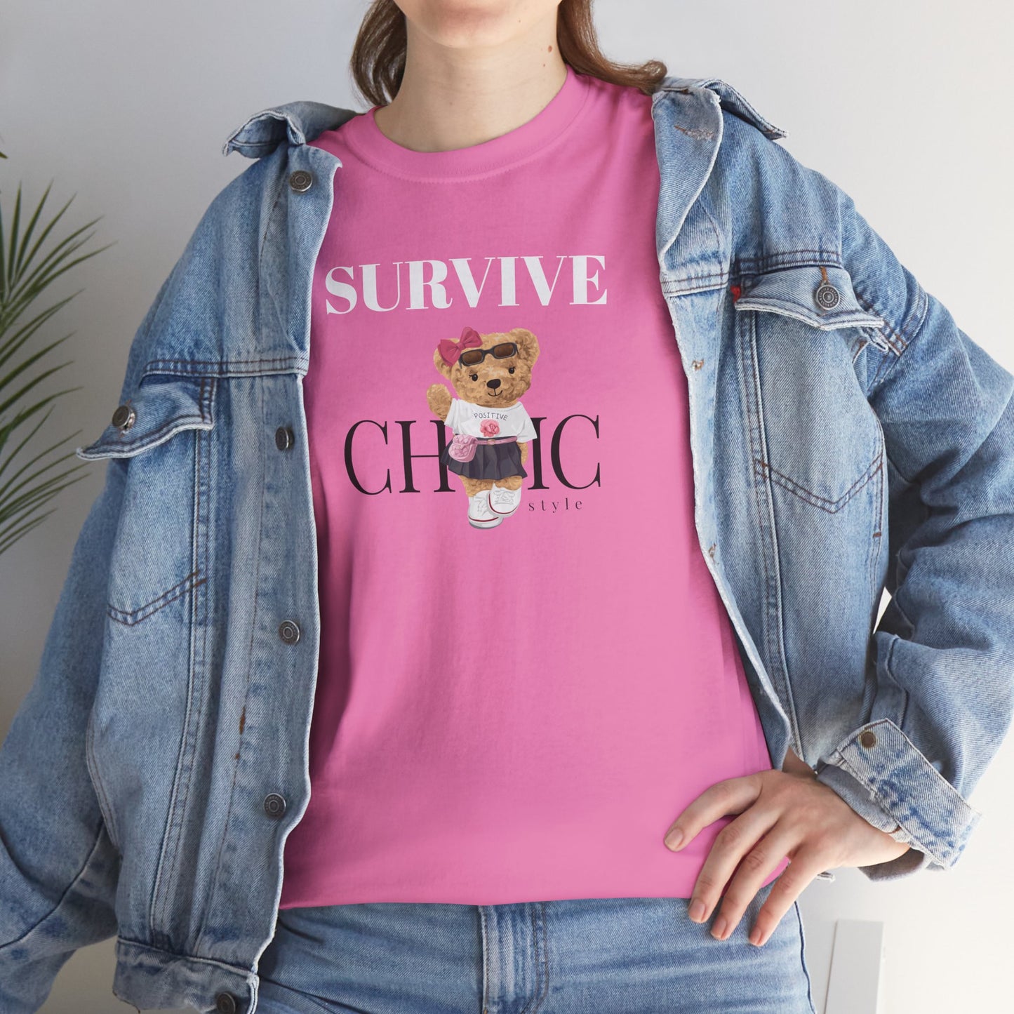 Princess Grace Survive Chic Unisex Heavy Cotton Tee Cute Bear Graphic T-Shirt for Casual Style