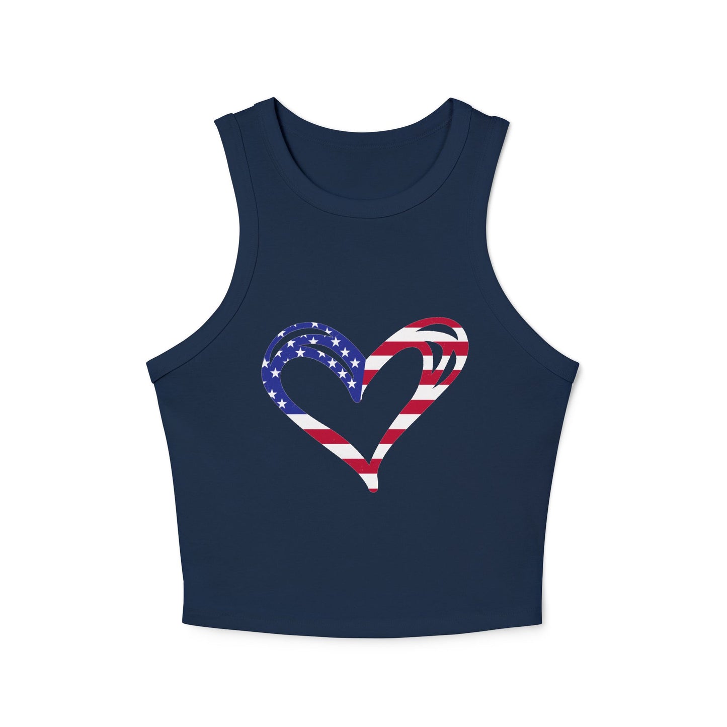 Princess Grace Patriotic Heart Women's Micro Rib Racer Tank Top USA Love Tank 4th of July Celebration
