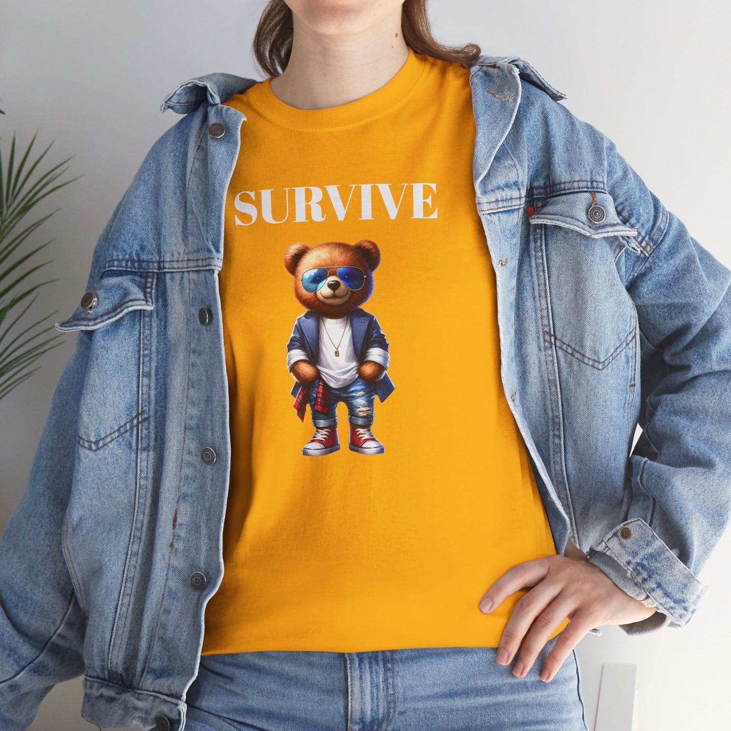 Princess Grace Survive Bear Unisex Heavy Cotton Tee Playful Graphic Tee for Trendy Style