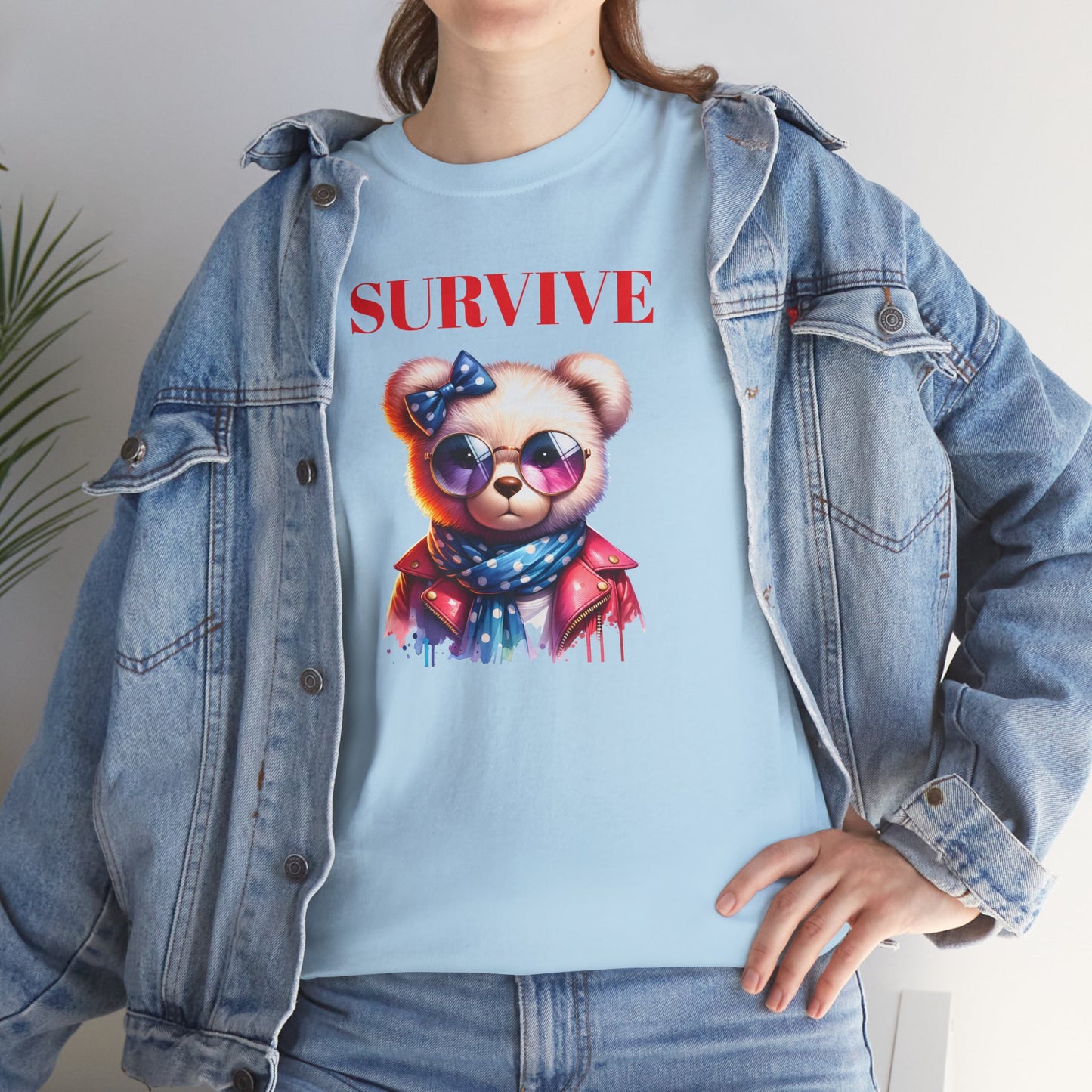 Princess Grace Survive Bear Unisex Heavy Cotton Tee Trendy Graphic Shirt for Casual Wear