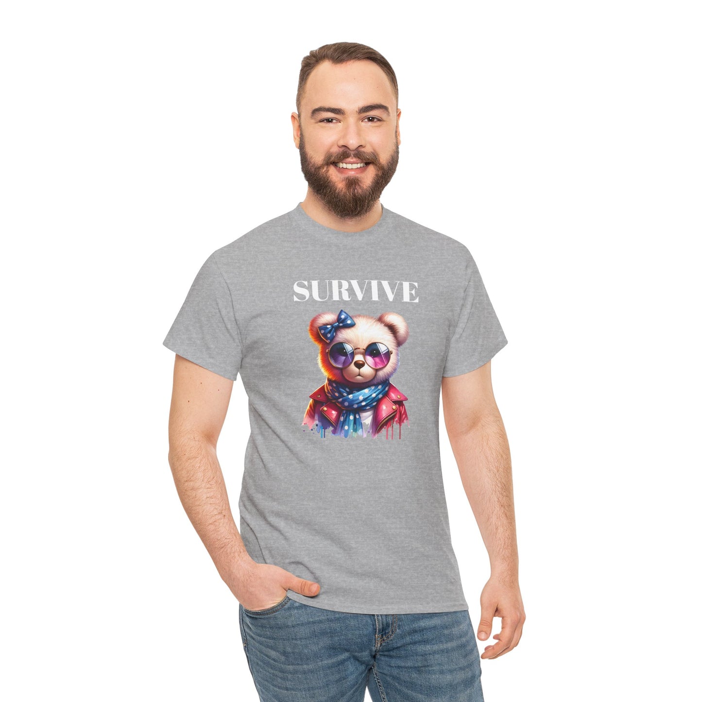 Princess Grace Cute Panda Illustration "Survive" Unisex Heavy Cotton Tee