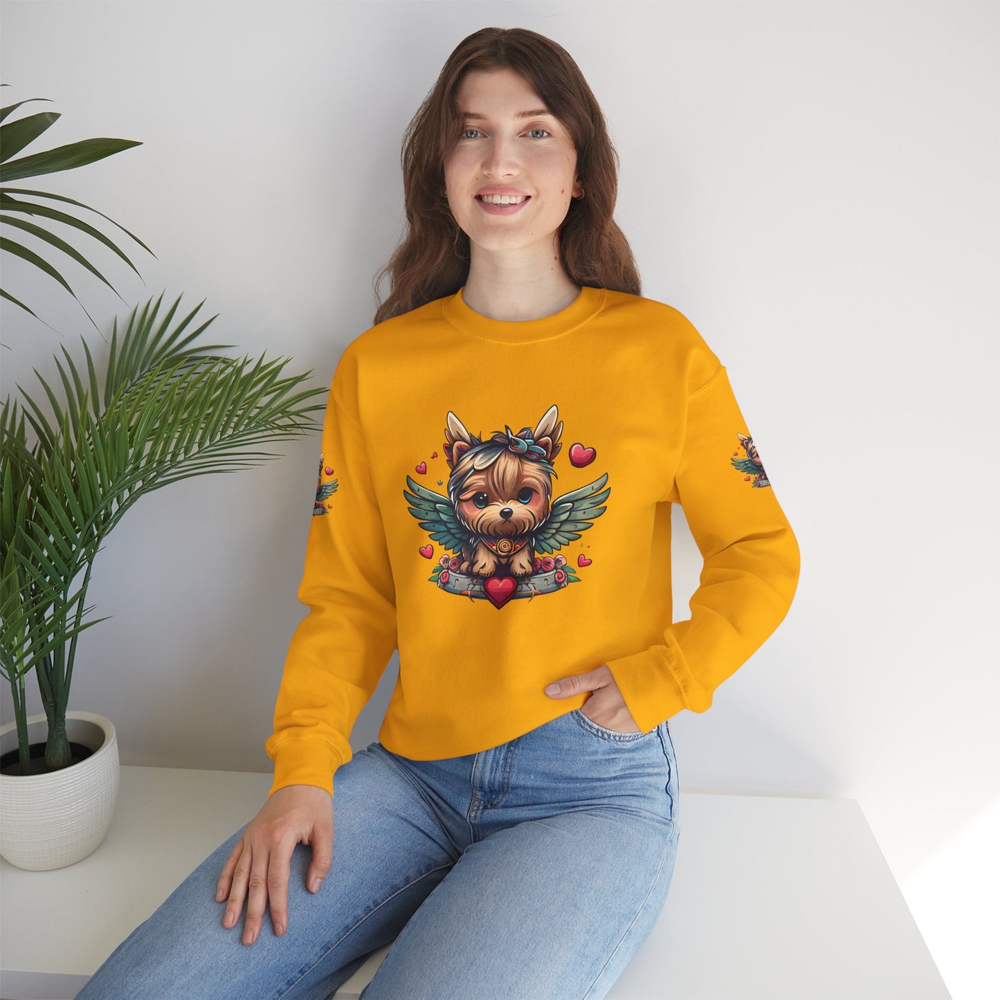 Princess Grace Cute Yorkie Wings Crewneck Sweatshirt Perfect Gift for Dog Lovers