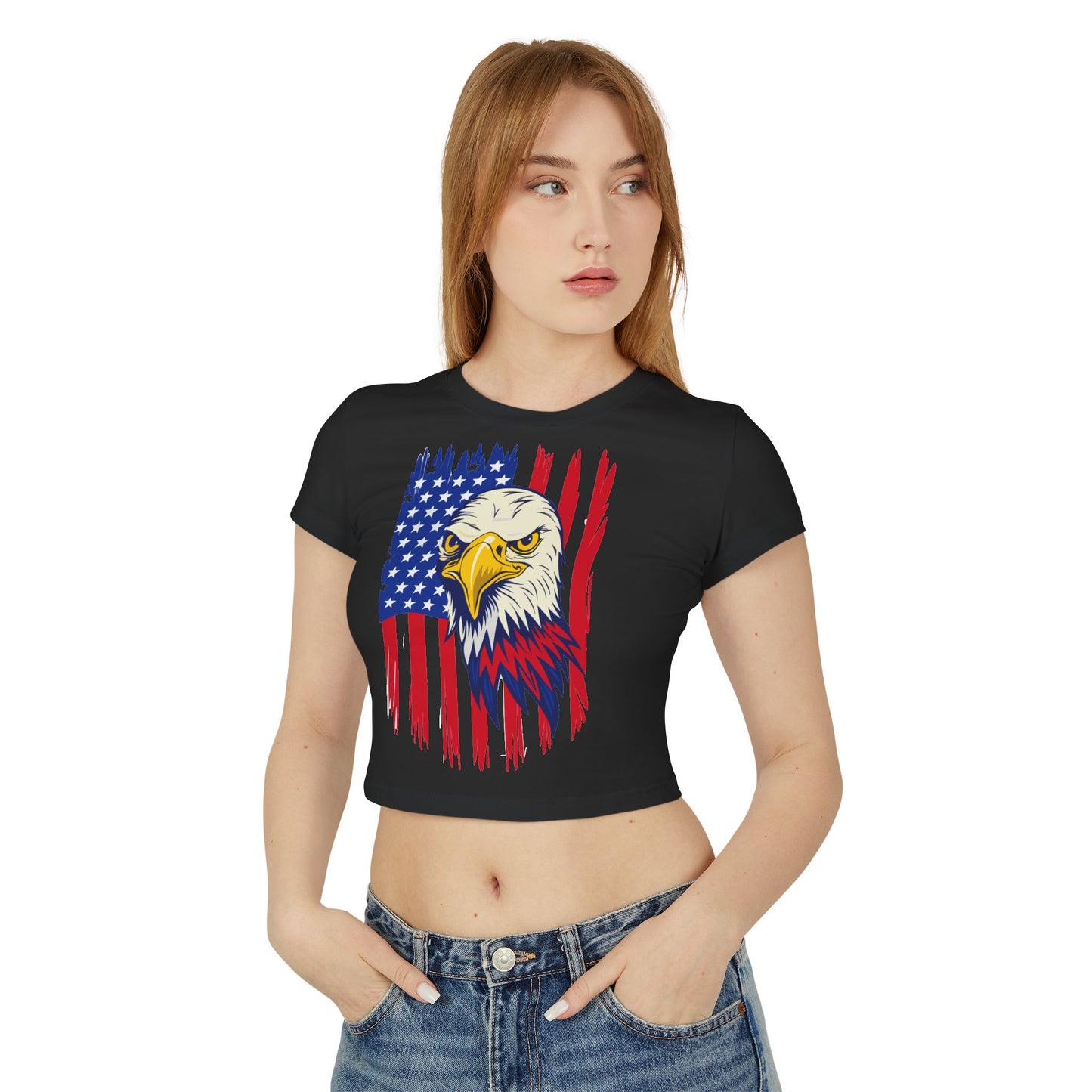 Princess Grace Patriotic Eagle Women's Baby Tee USA Graphic T-Shirt for Independence Day