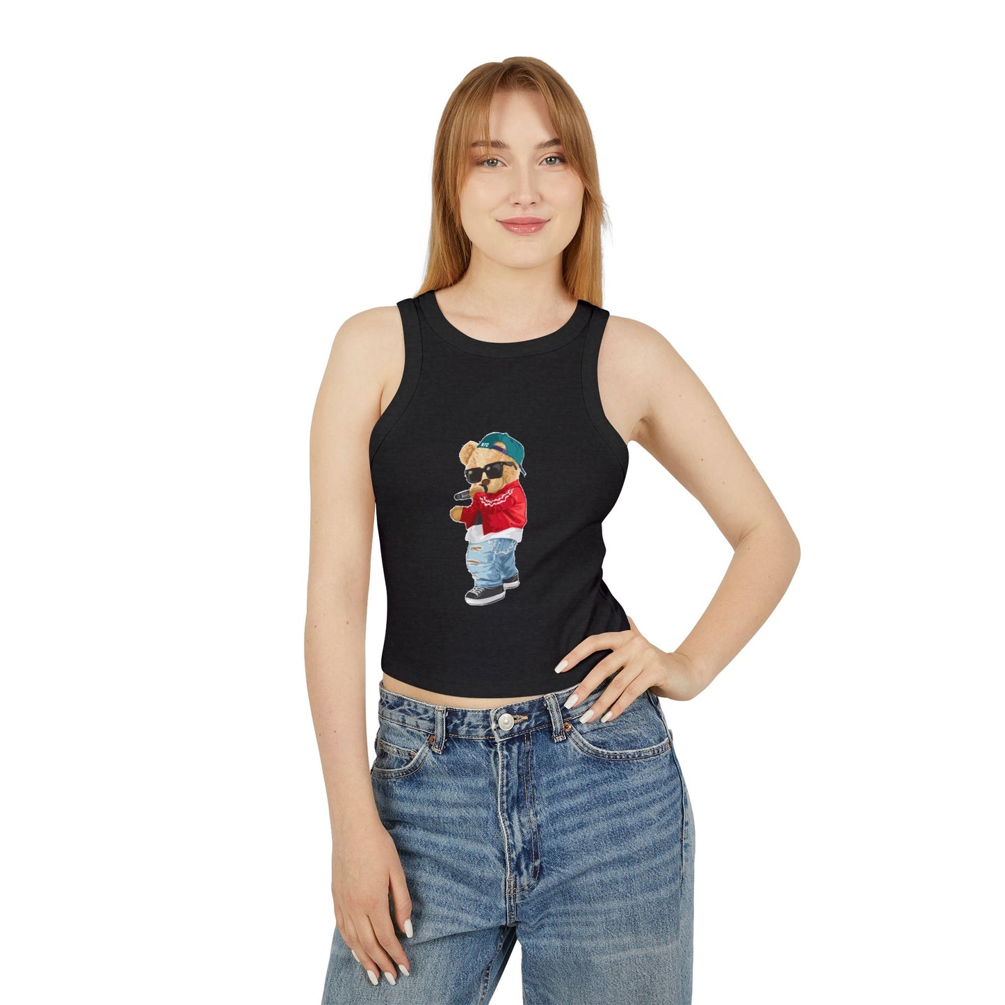 Princess Grace Cute Teddy Bear Graphic Racer Tank Top for Women