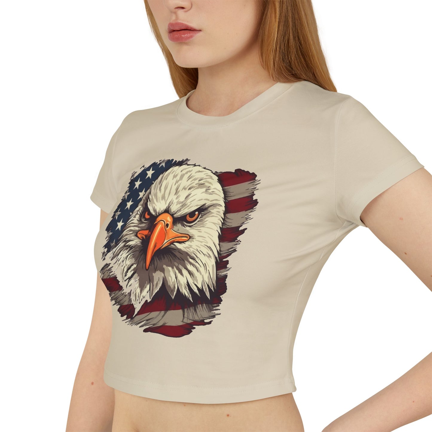 Princess Grace Patriotic Women's Baby Tee Fierce Eagle & USA Design