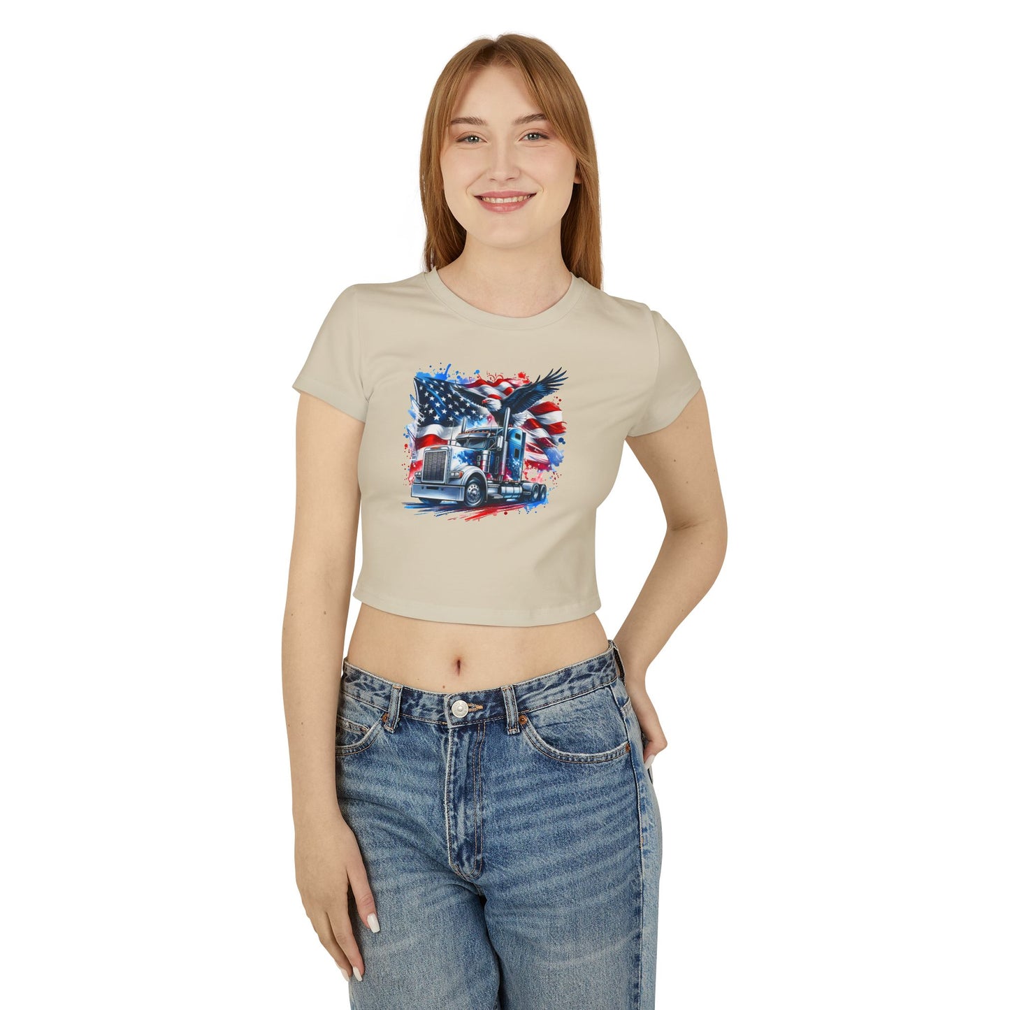 Princess Grace Patriotic Women's Baby Tee with Eagle & USA Design