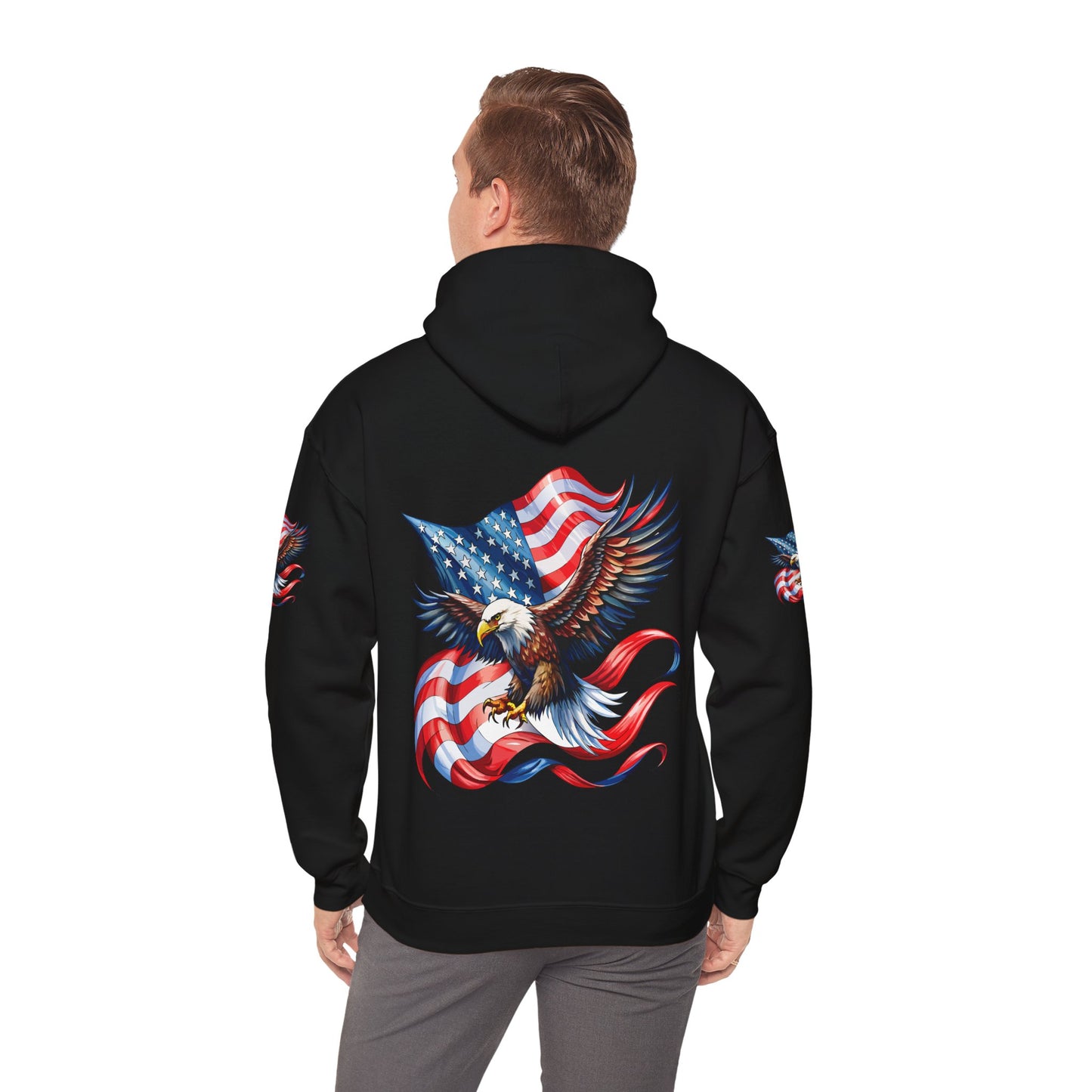 Princess Grace Patriotic Eagle Hoodie Unisex Heavy Blend Sweatshirt with American Flag Design