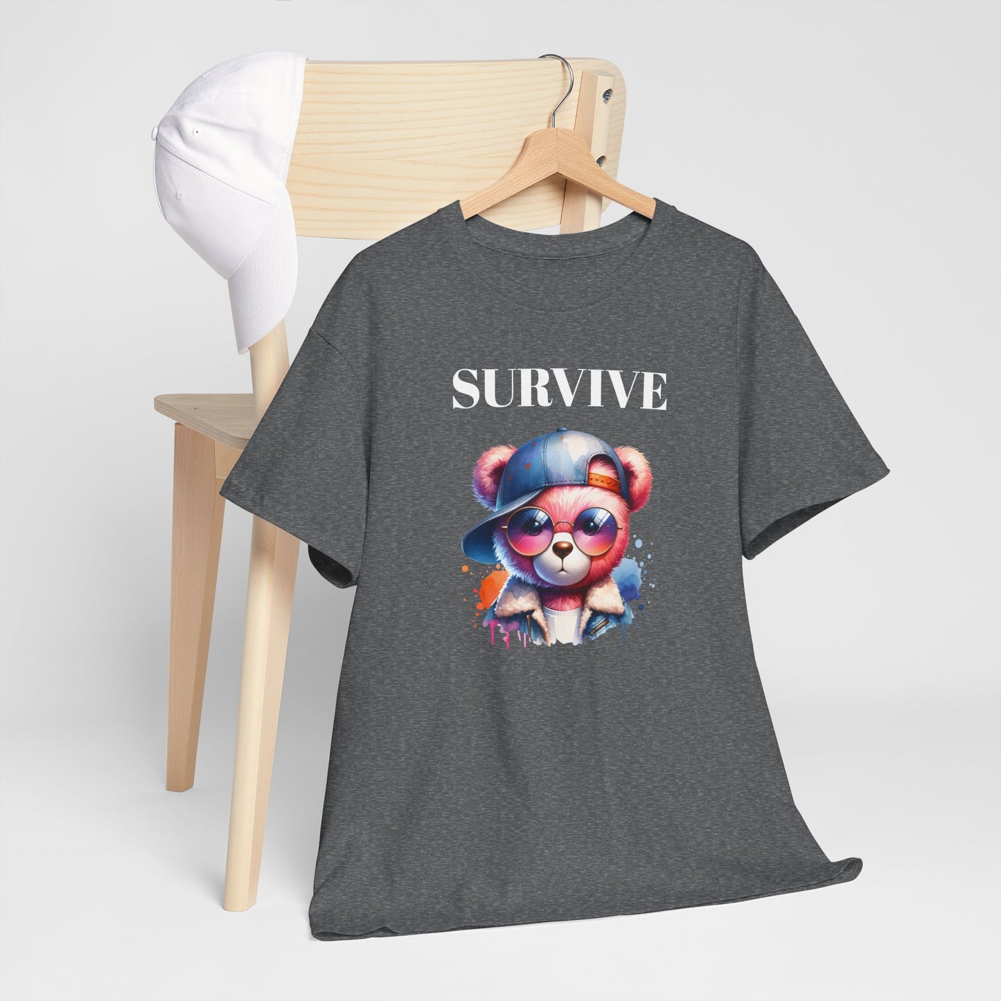 Princess Grace Survive Bear Graphic Unisex Heavy Cotton Tee Trendy and Fun Fashion for All Occasions