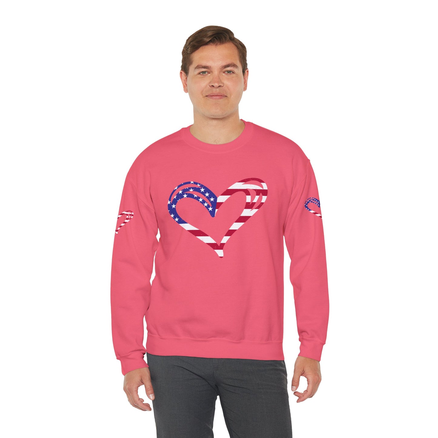 Princess Grace Patriotic Heart Sweatshirt Unisex Heavy Blend Crewneck with Candy Cane Design