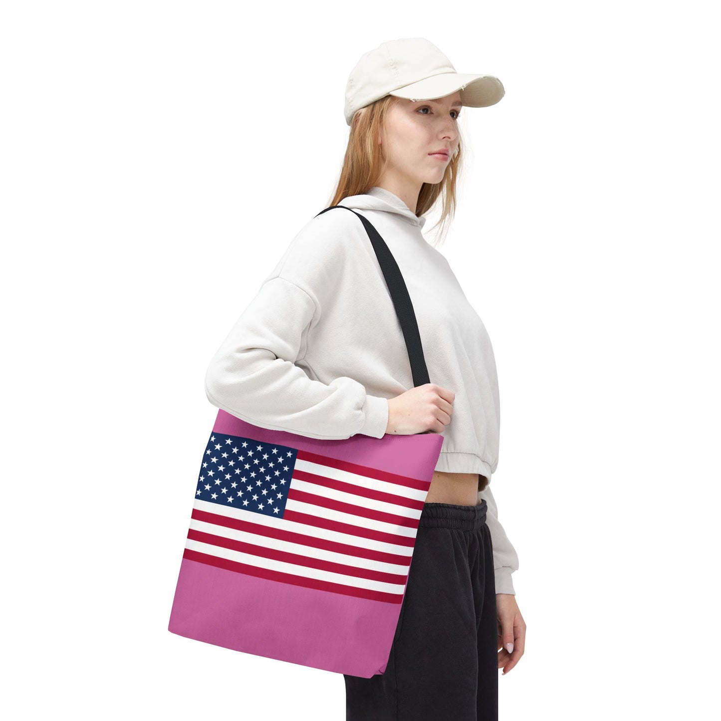 Princess Grace Patriotic Pink Tote Bag with American Flag Design