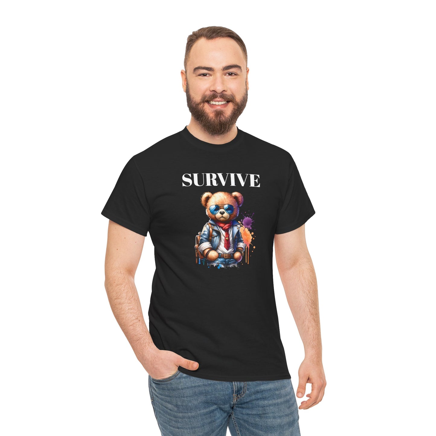 Princess Grace Survive Graphic Unisex Heavy Cotton Tee Streetwear Style with Bear Design