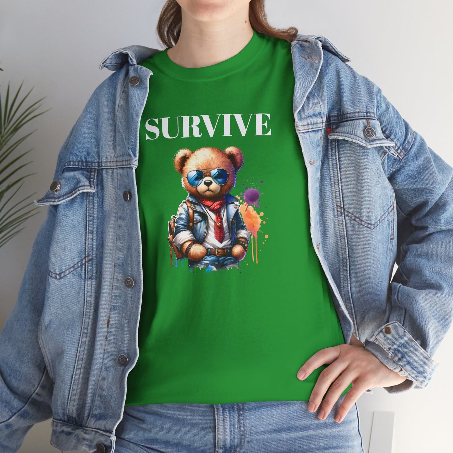 Princess Grace Survive Graphic Unisex Heavy Cotton Tee Streetwear Style with Bear Design